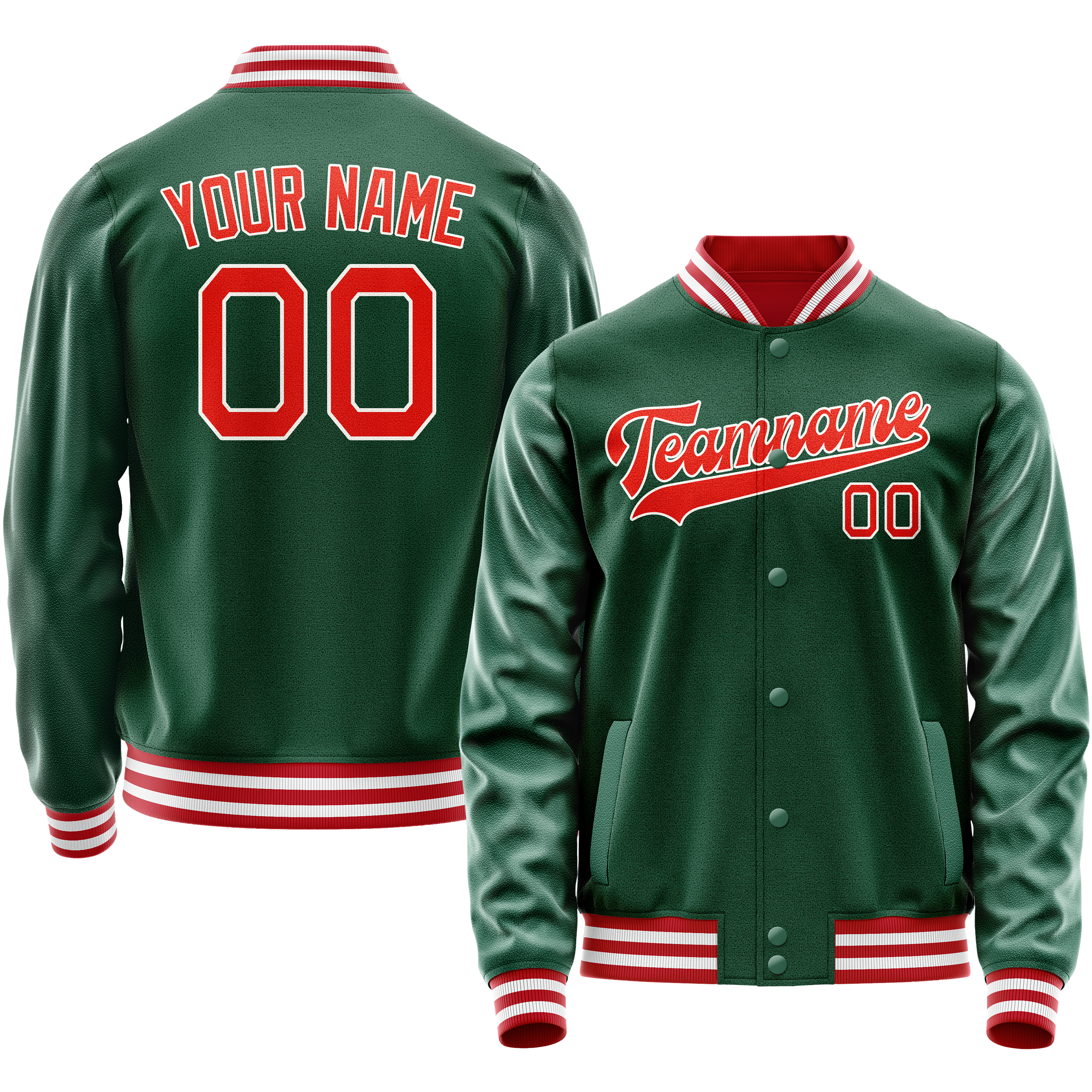 Custom Kelly-Green Orange Solid Color Varsity Letterman Jacket JA02240617ZF215