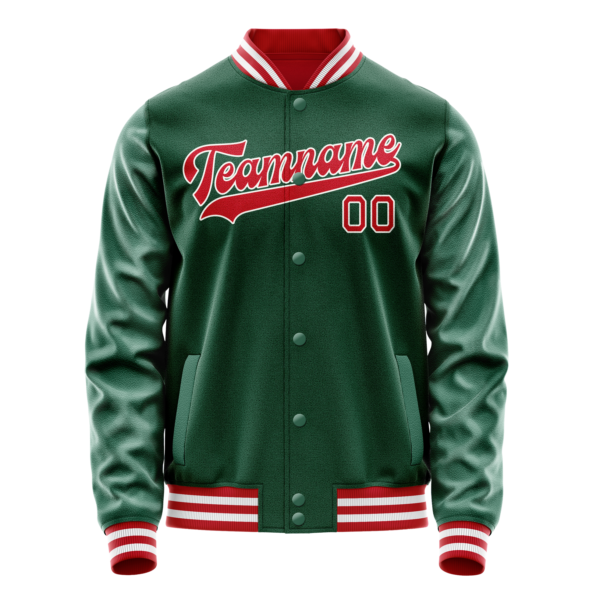 Custom Kelly-Green Red Solid Color Varsity Letterman Jacket JA02240617ZF228