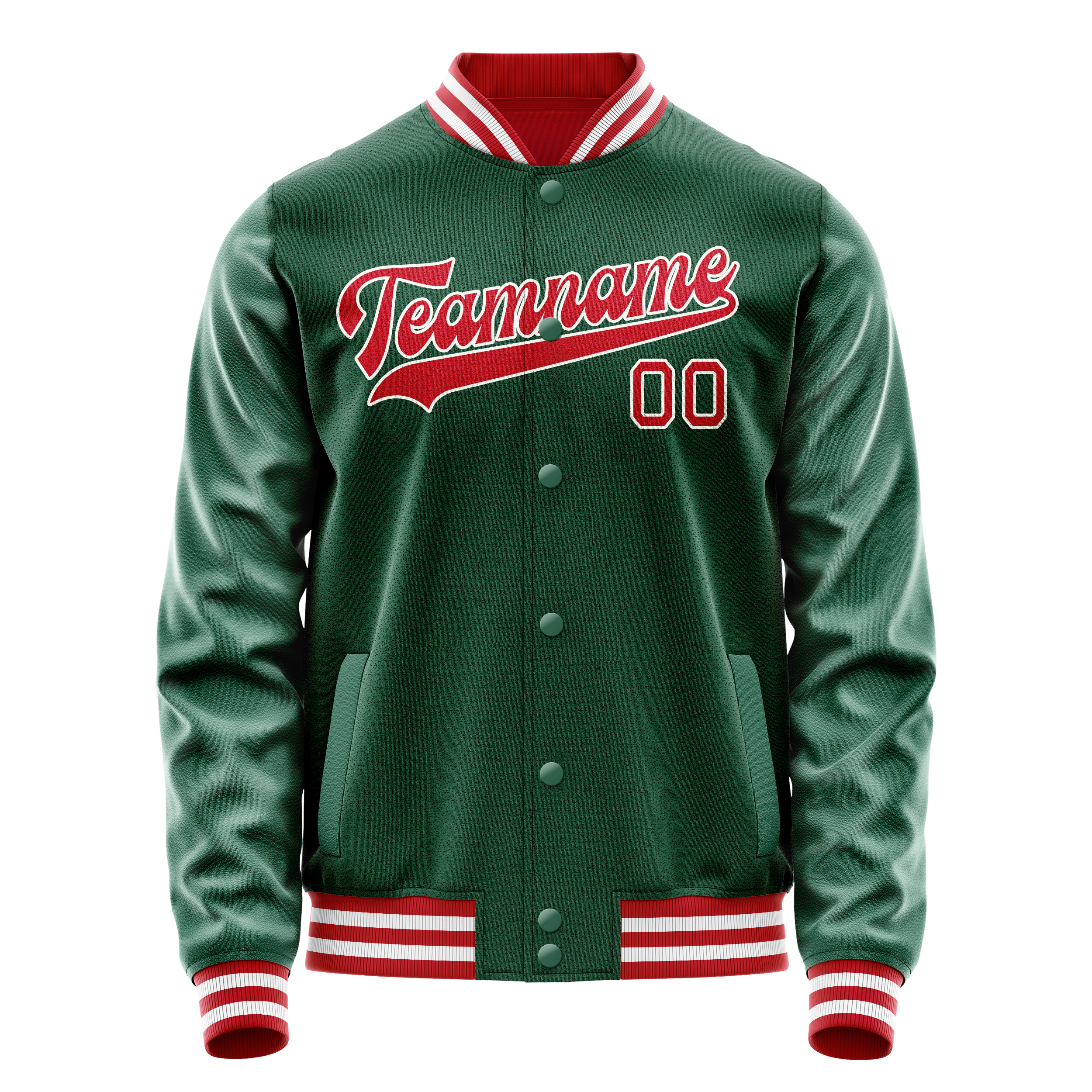 Custom Kelly-Green Red Solid Color Varsity Letterman Jacket JA02240617ZF228