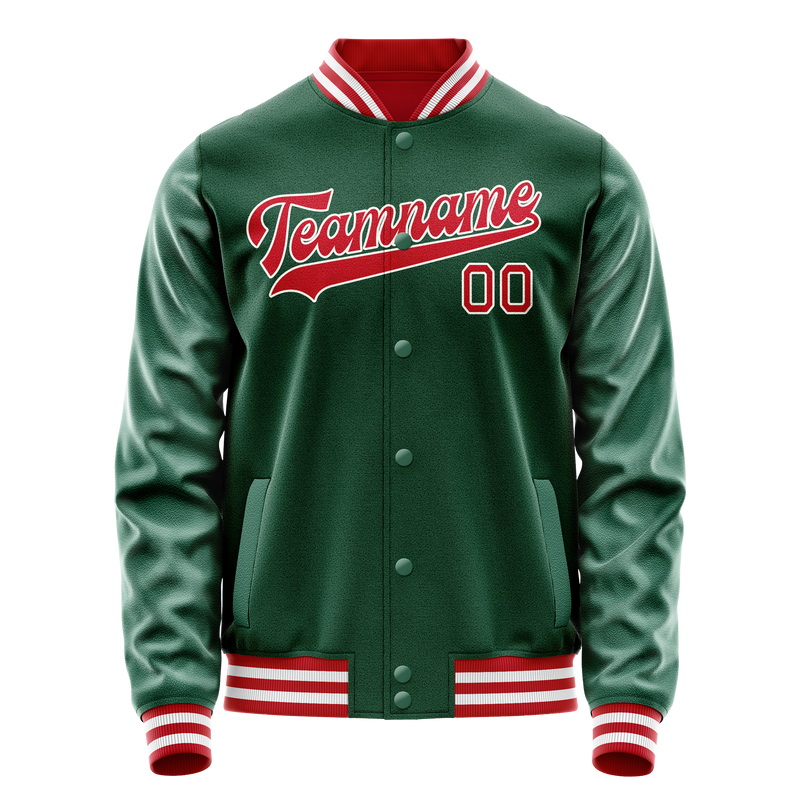 Custom Kelly-Green Red Solid Color Varsity Letterman Jacket JA02240617ZF228