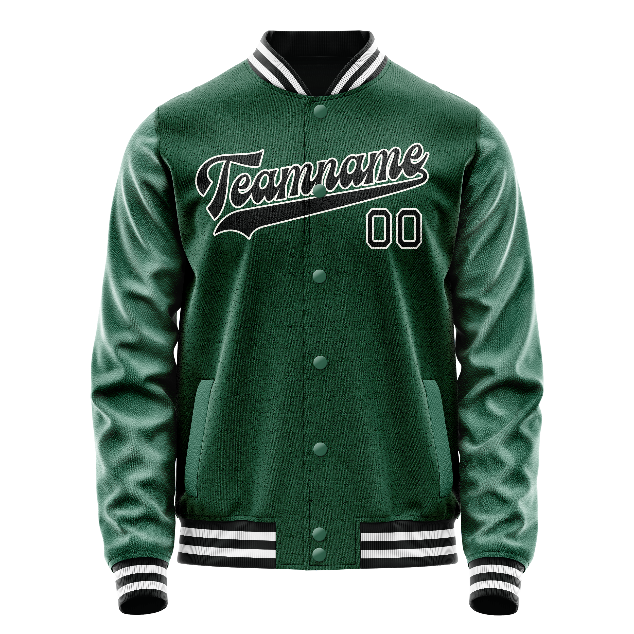 Custom Kelly-Green Black Solid Color Varsity Letterman Jacket JA02240617ZF210