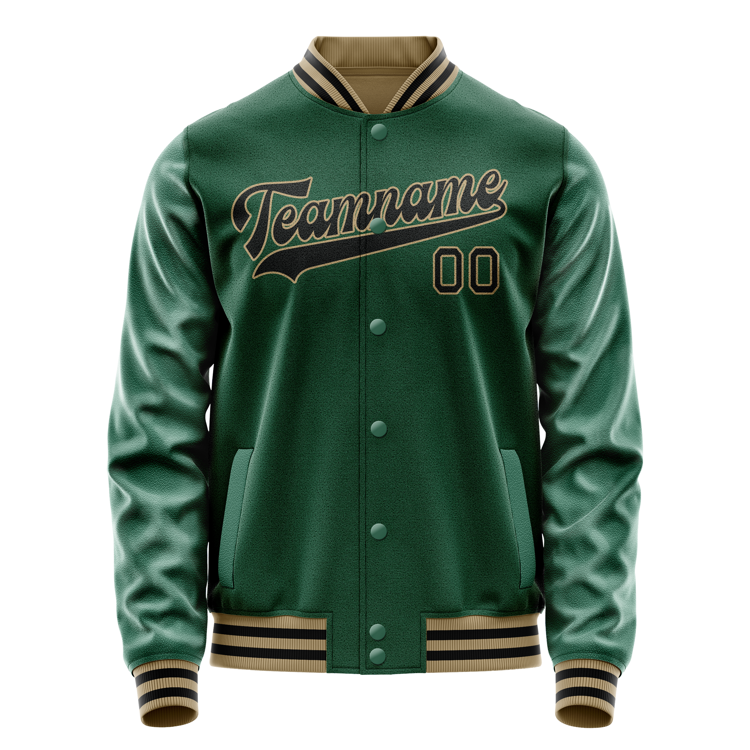 Custom Kelly-Green Black Solid Color Varsity Letterman Jacket JA02240617ZF213