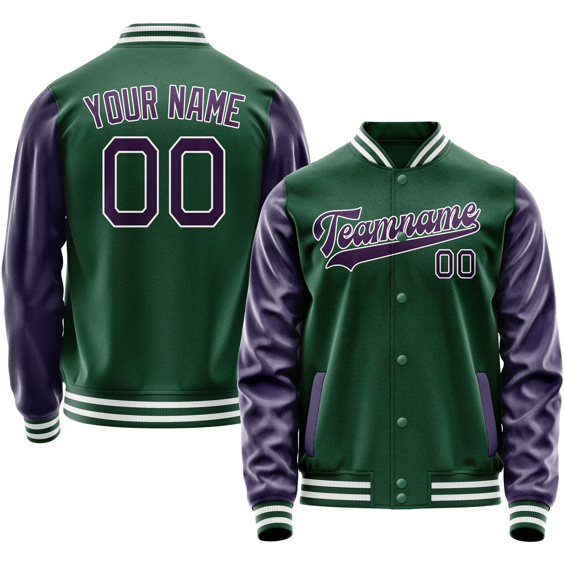 Custom Kelly-Green Purple Solid Color Varsity Letterman Jacket JA02240617ZF229