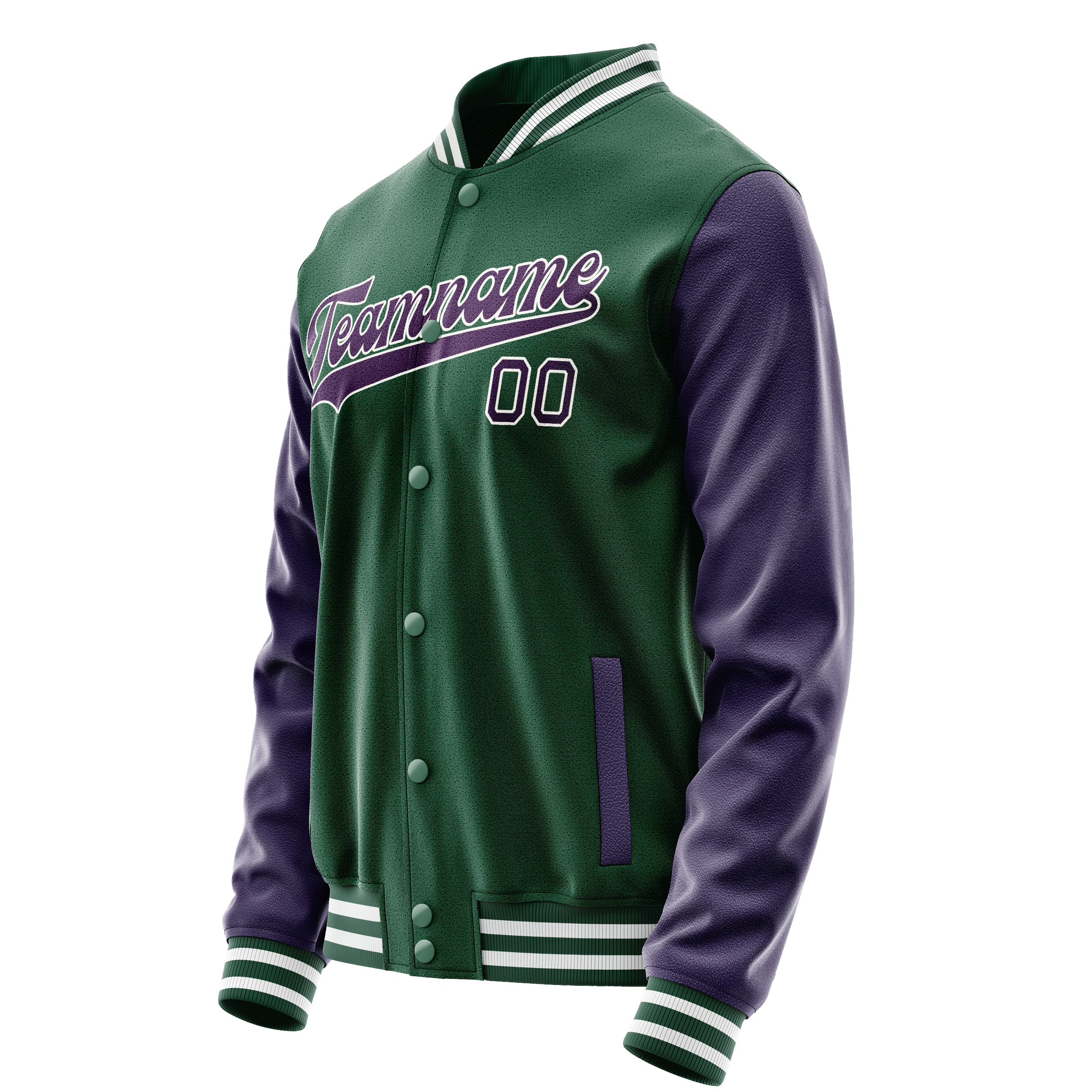 Custom Kelly-Green Purple Solid Color Varsity Letterman Jacket JA02240617ZF229