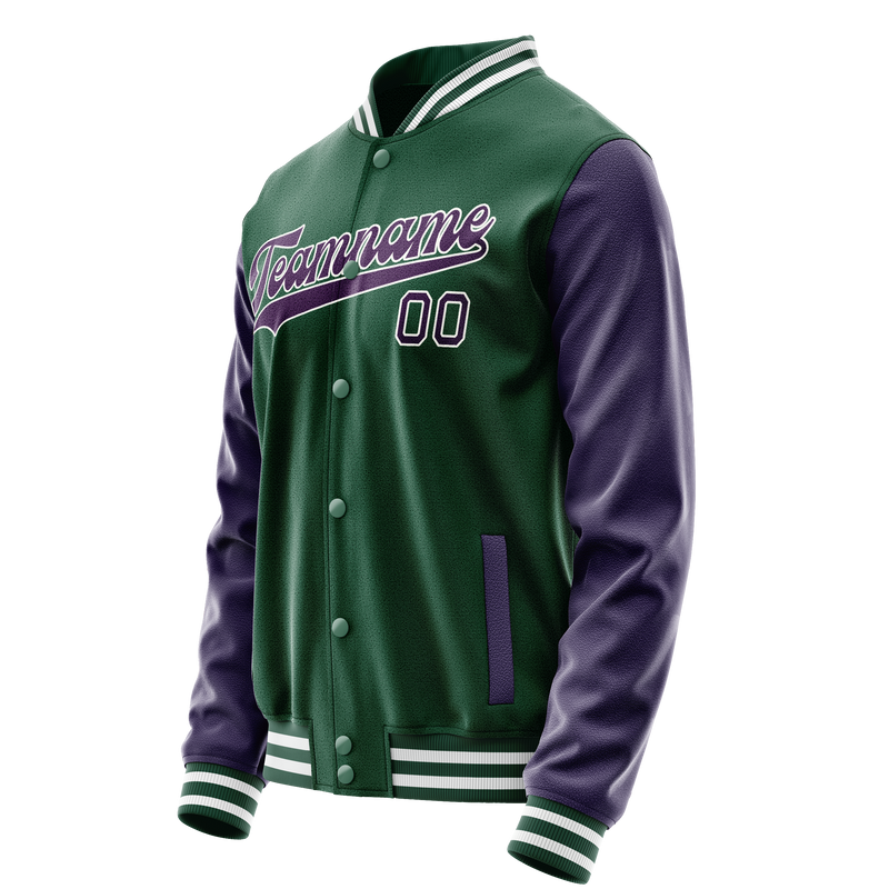 Custom Kelly-Green Purple Solid Color Varsity Letterman Jacket JA02240617ZF229