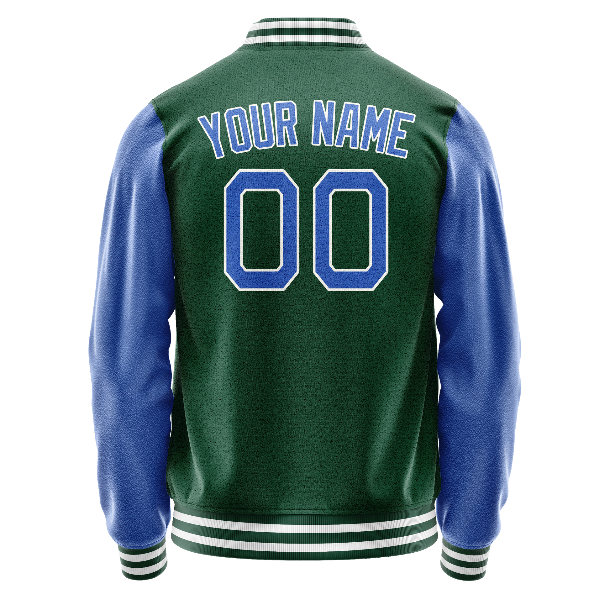 Custom Kelly-Green Light-Blue Solid Color Varsity Letterman Jacket JA02240617ZF220
