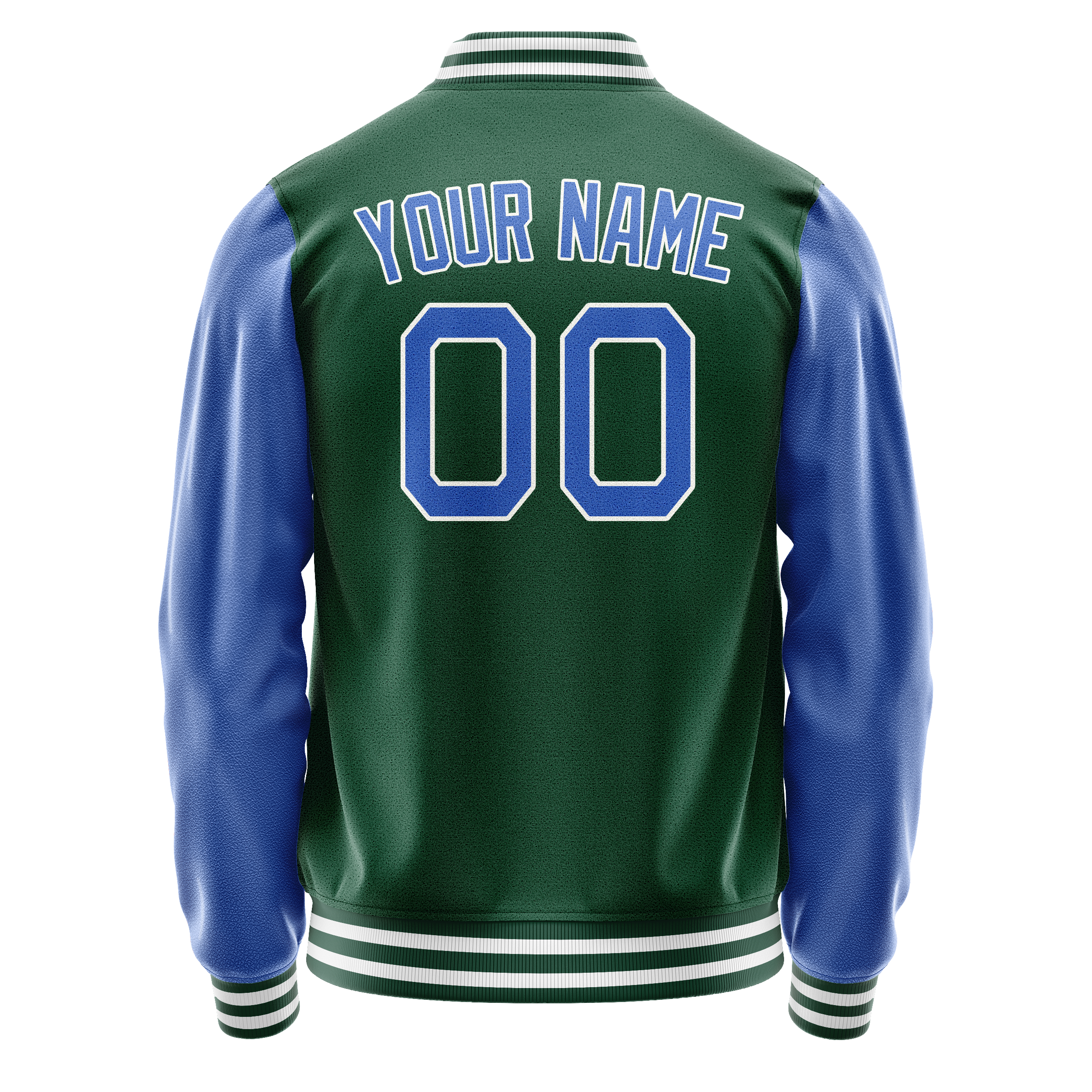 Custom Kelly-Green Light-Blue Solid Color Varsity Letterman Jacket JA02240617ZF220