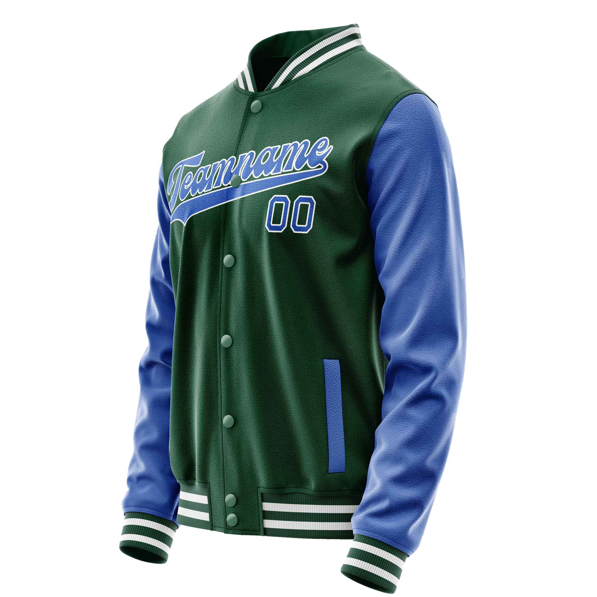 Custom Kelly-Green Light-Blue Solid Color Varsity Letterman Jacket JA02240617ZF220