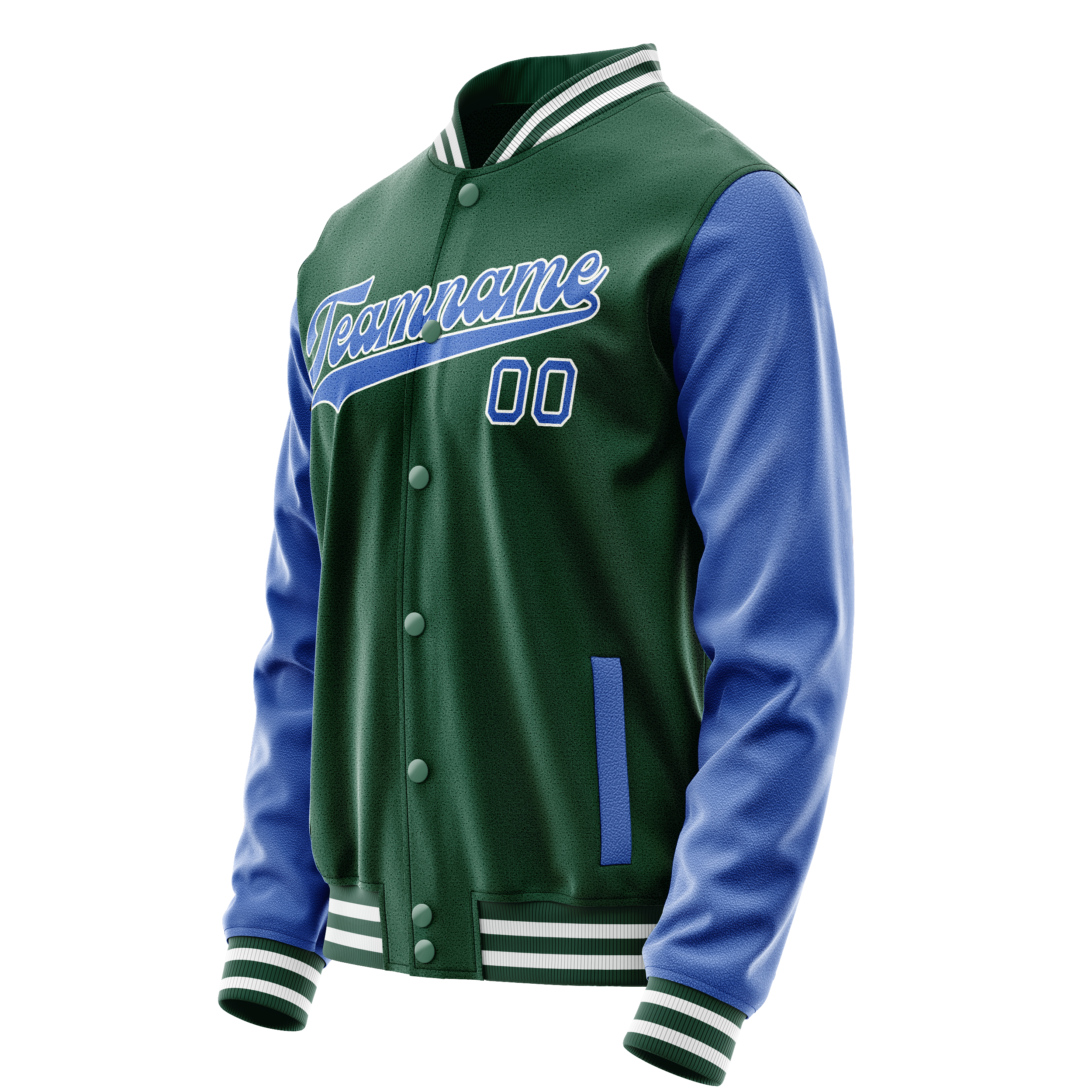 Custom Kelly-Green Light-Blue Solid Color Varsity Letterman Jacket JA02240617ZF220
