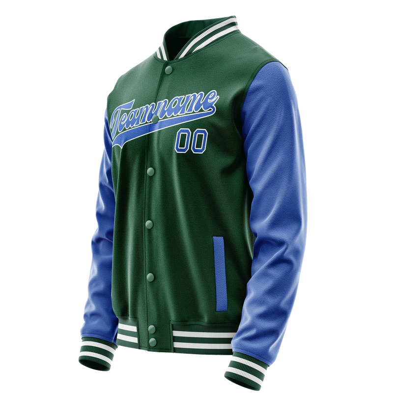 Custom Kelly-Green Light-Blue Solid Color Varsity Letterman Jacket JA02240617ZF220