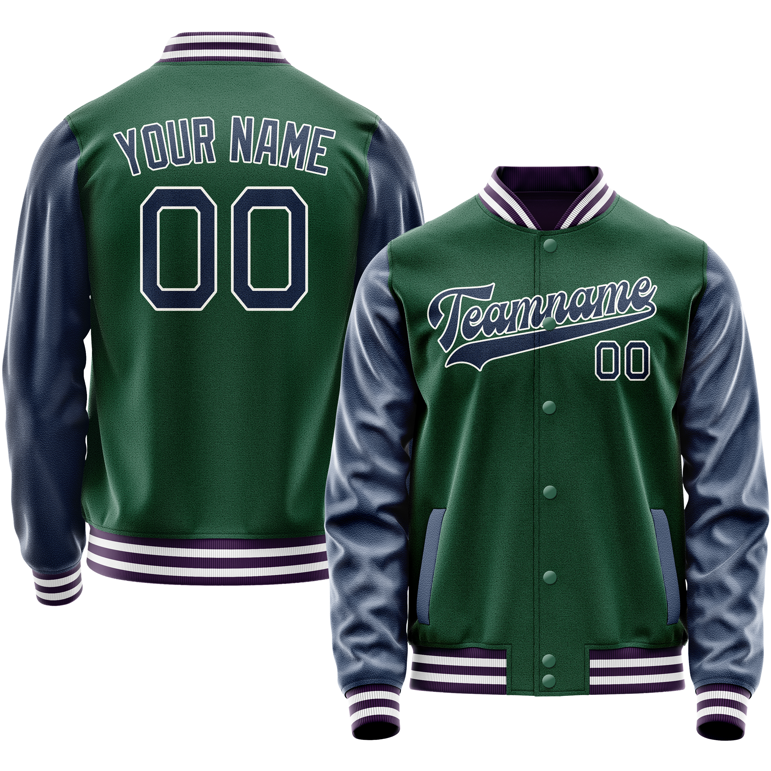 Custom Kelly-Green Navy Solid Color Varsity Letterman Jacket JA02240617ZF212