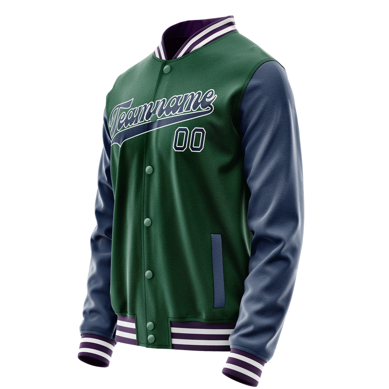 Custom Kelly-Green Navy Solid Color Varsity Letterman Jacket JA02240617ZF212