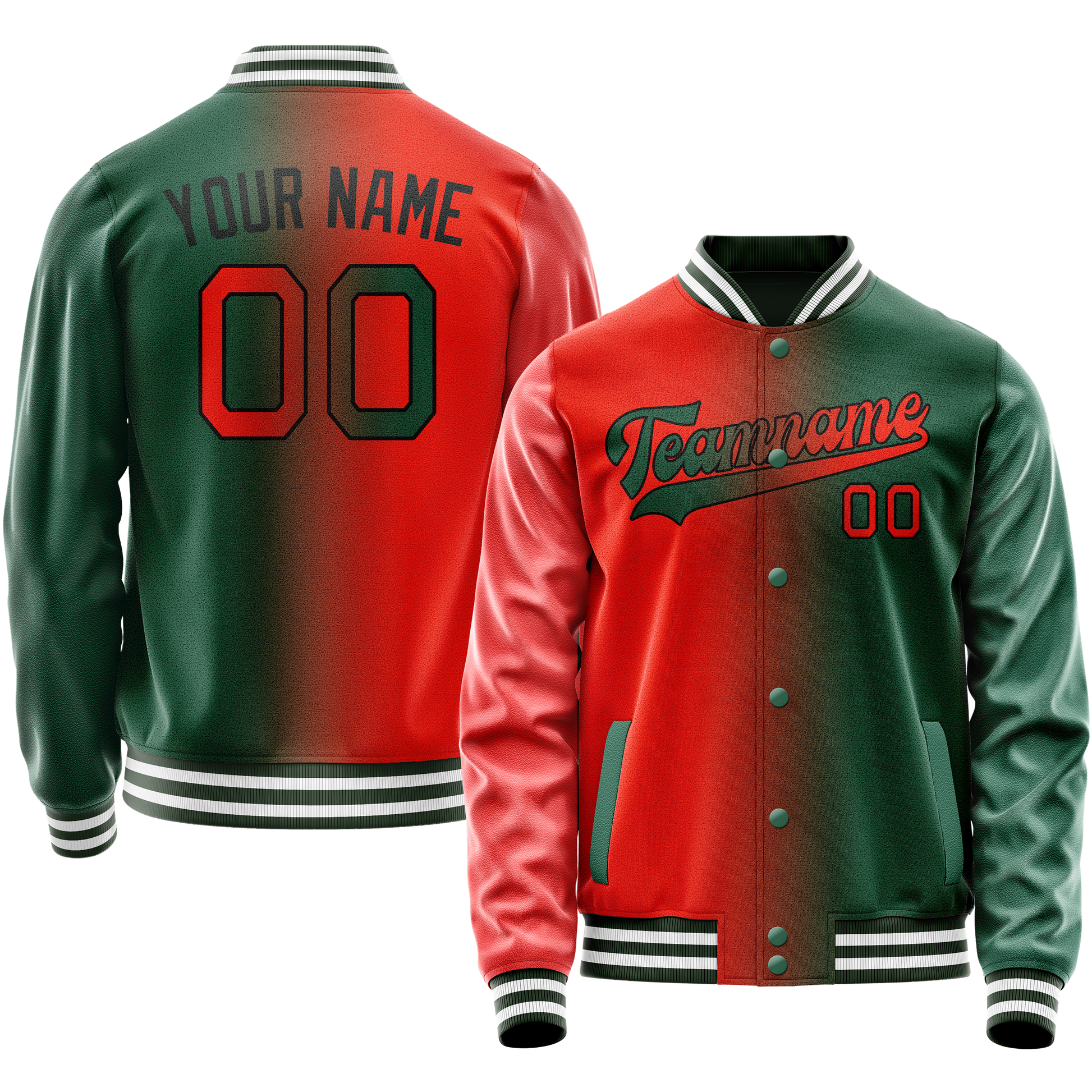 Custom Kelly-Green Orange Gradient Varsity Letterman Jacket JA02240617ZF223