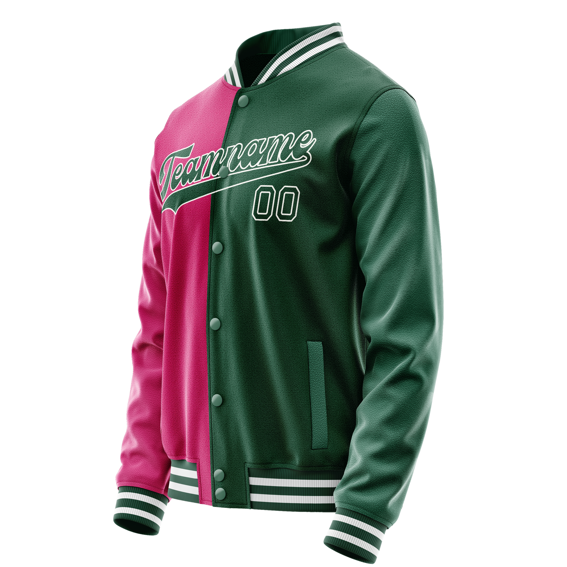 Custom Kelly-Green Pink Split Varsity Letterman Jacket JA02240617ZF208