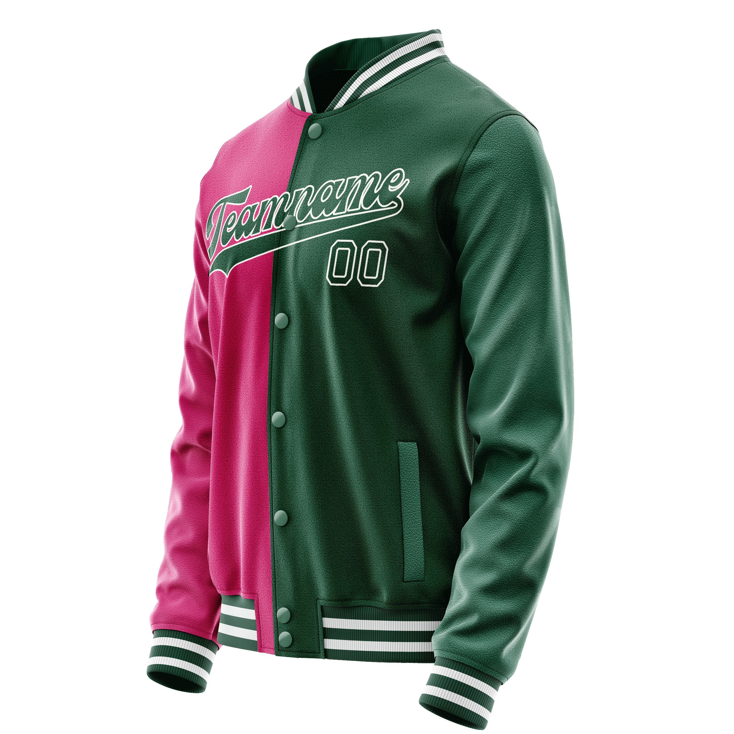 Custom Kelly-Green Pink Split Varsity Letterman Jacket JA02240617ZF208