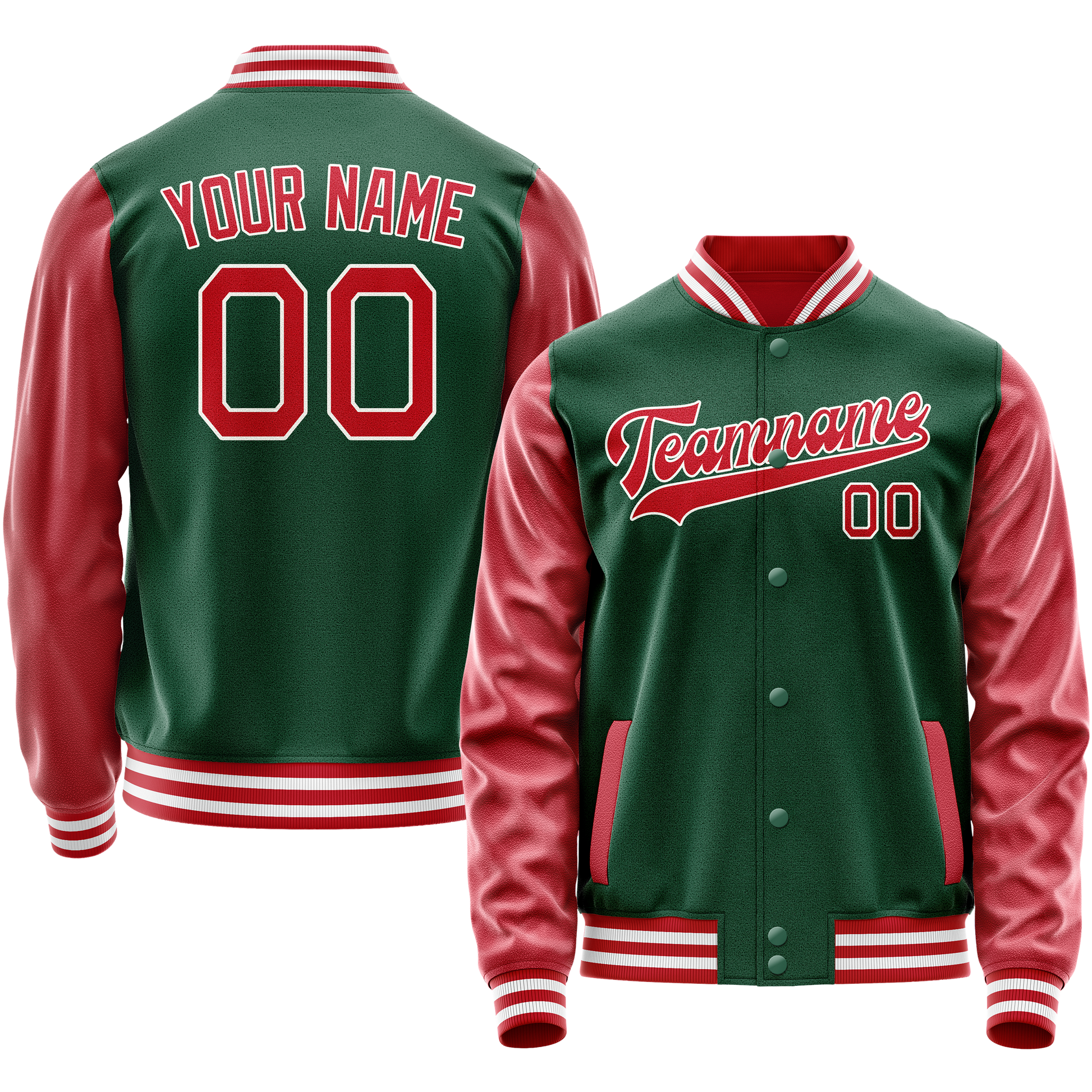 Custom Kelly-Green Texas-Orange Solid Color Varsity Letterman Jacket JA02240617ZF209