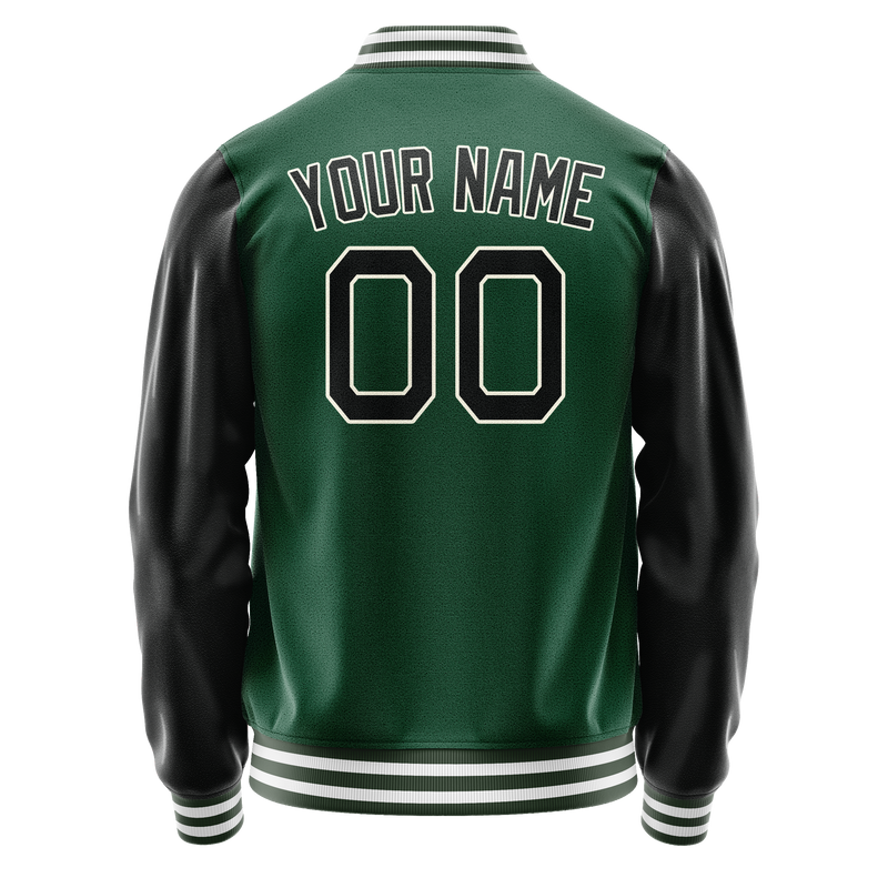Custom Kelly-Green Black Solid Color Varsity Letterman Jacket JA02240617ZF226