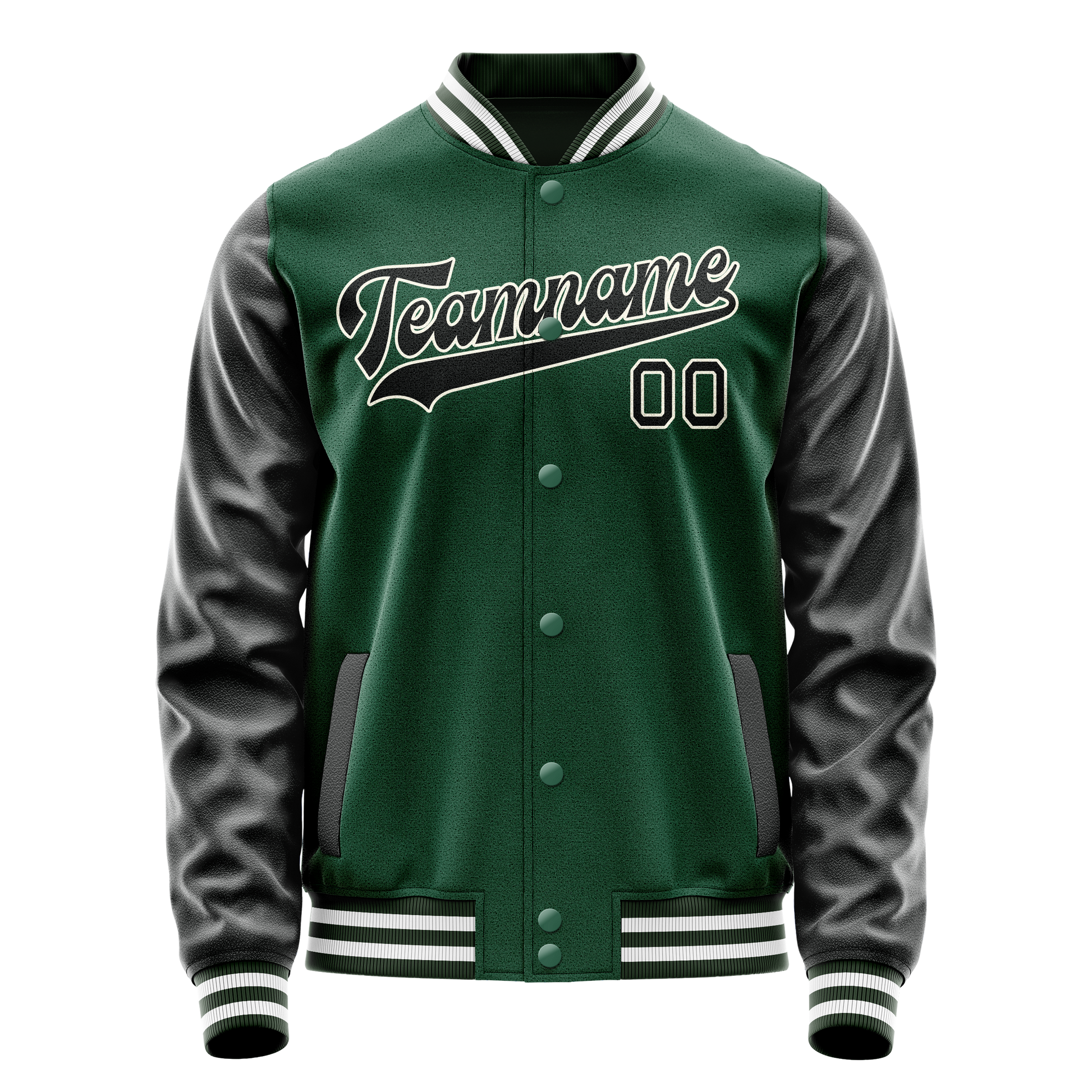 Custom Kelly-Green Black Solid Color Varsity Letterman Jacket JA02240617ZF226