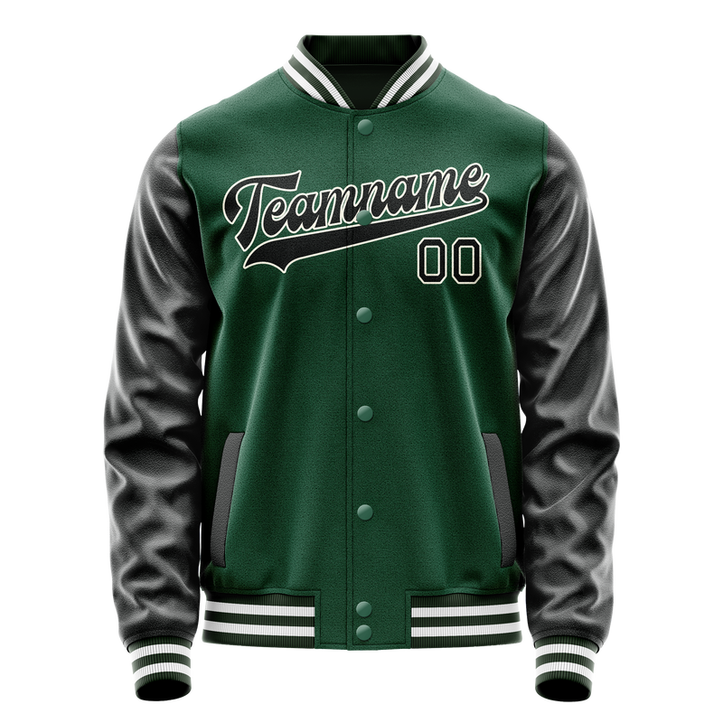 Custom Kelly-Green Black Solid Color Varsity Letterman Jacket JA02240617ZF226