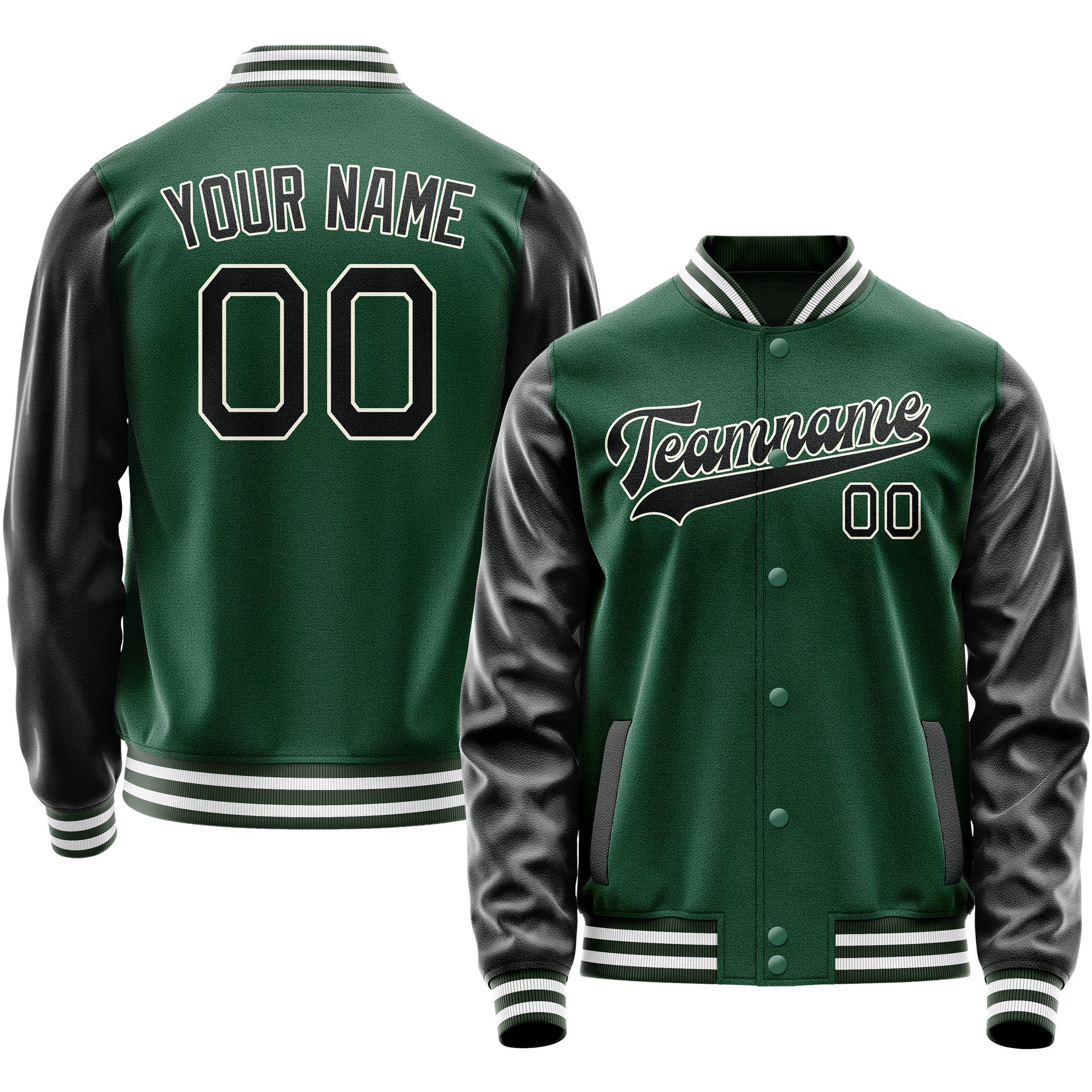 Custom Kelly-Green Black Solid Color Varsity Letterman Jacket JA02240617ZF226