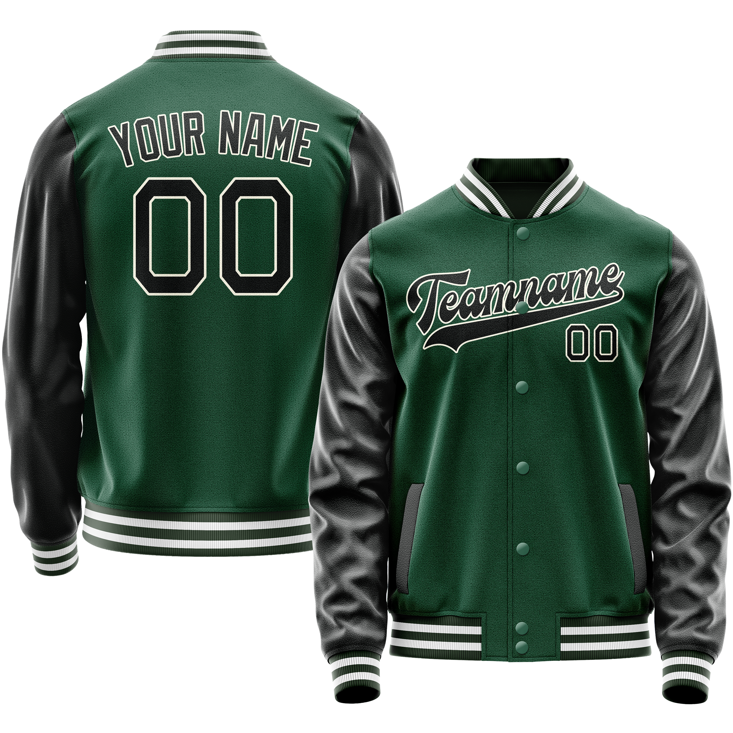 Custom Kelly-Green Black Solid Color Varsity Letterman Jacket JA02240617ZF226