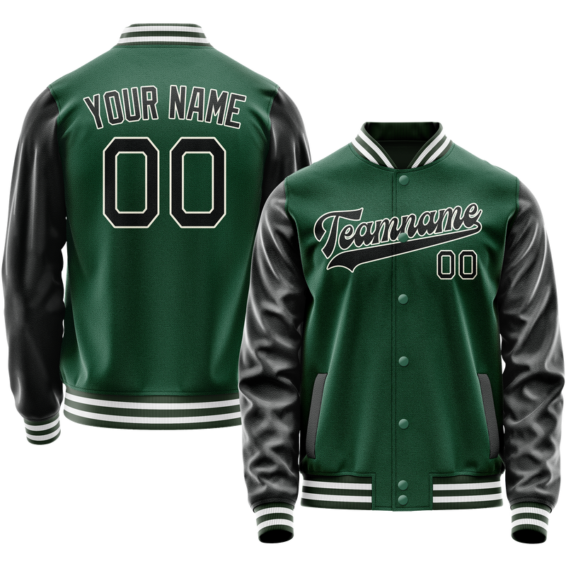 Custom Kelly-Green Black Solid Color Varsity Letterman Jacket JA02240617ZF226