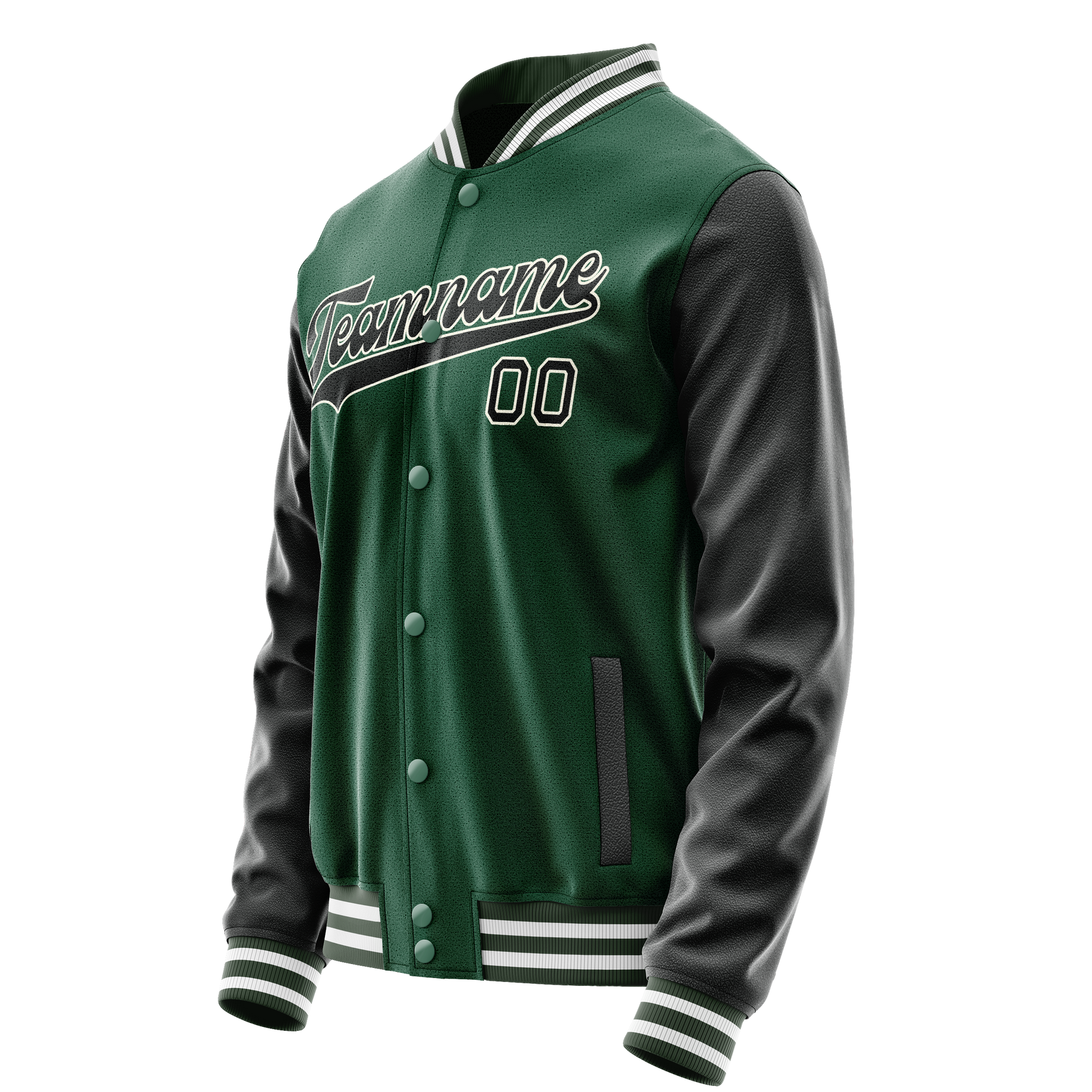Custom Kelly-Green Black Solid Color Varsity Letterman Jacket JA02240617ZF226