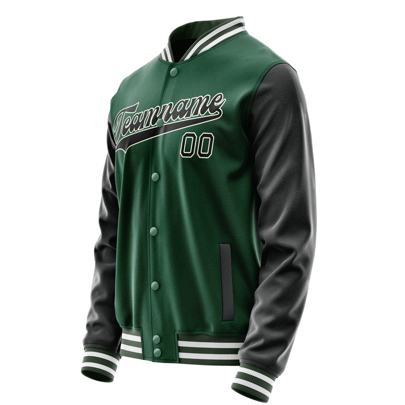 Custom Kelly-Green Black Solid Color Varsity Letterman Jacket JA02240617ZF226