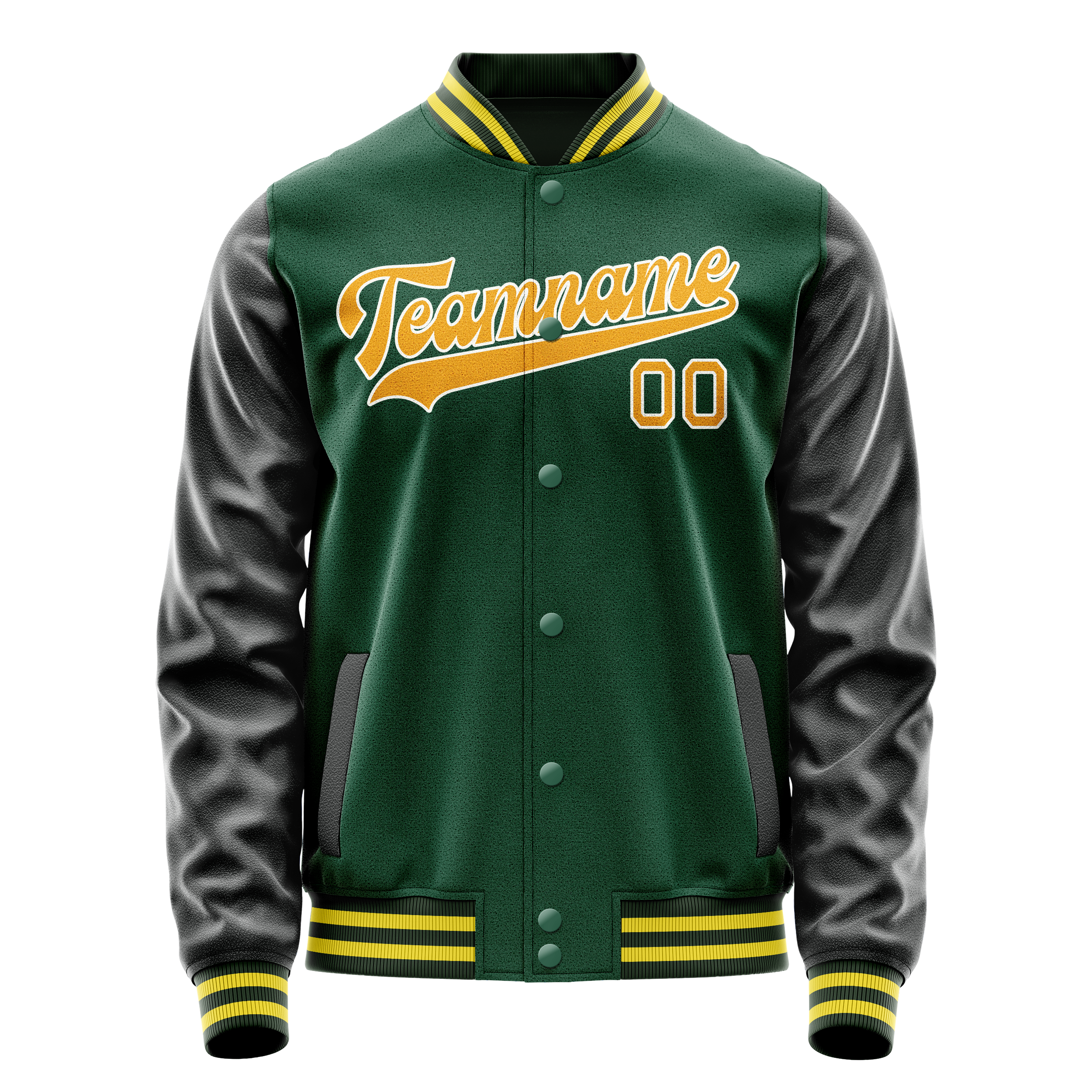 Custom Kelly-Green Gold Solid Color Varsity Letterman Jacket JA02240617ZF211