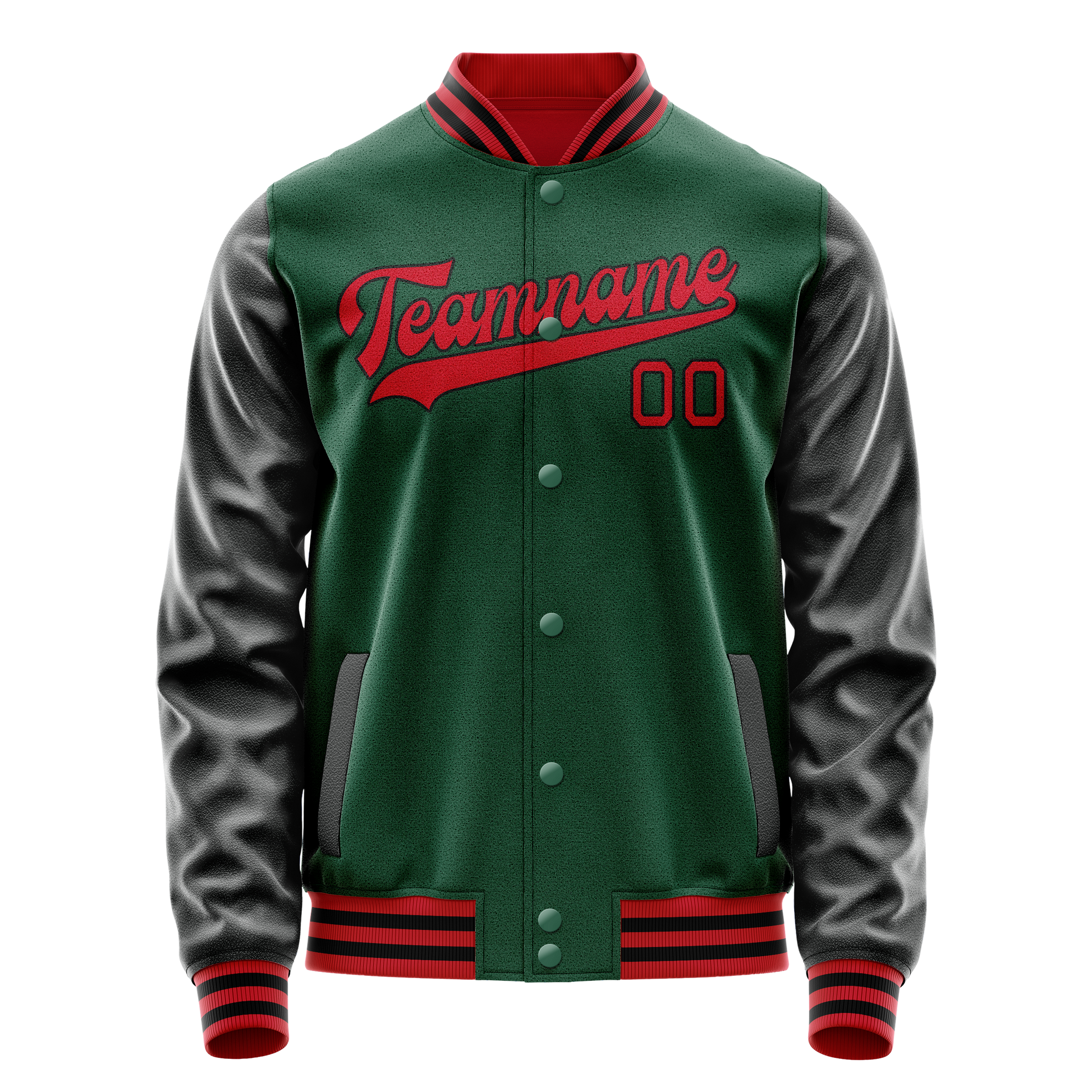 Custom Kelly-Green Black Solid Color Varsity Letterman Jacket JA02240617ZF234
