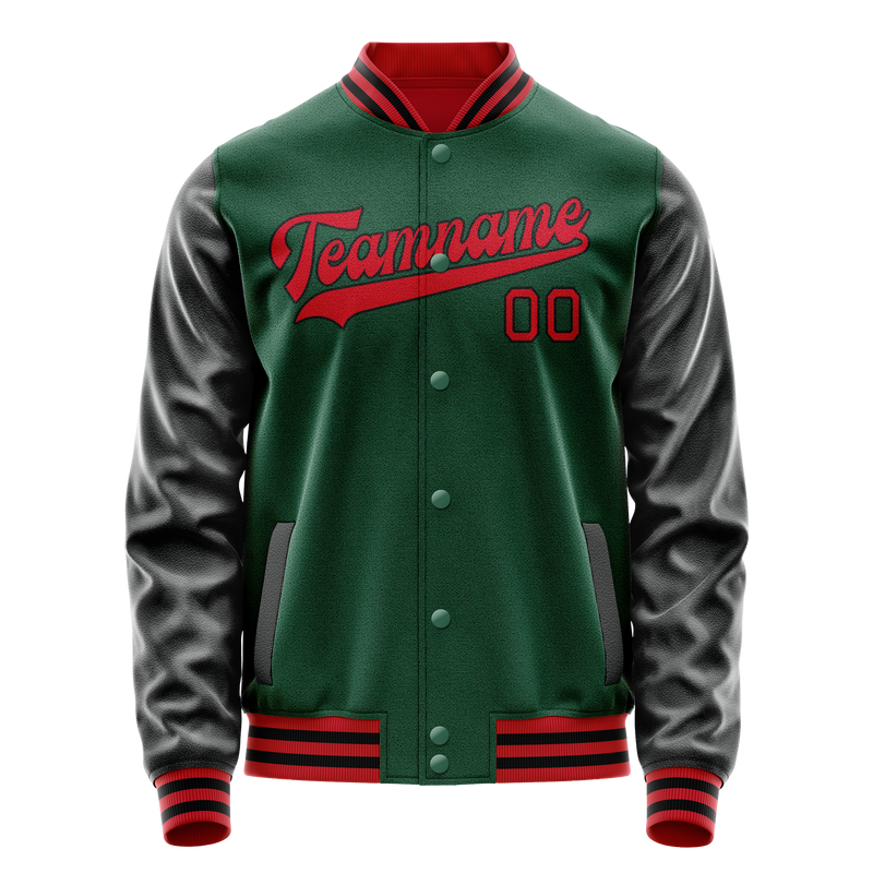 Custom Kelly-Green Black Solid Color Varsity Letterman Jacket JA02240617ZF234