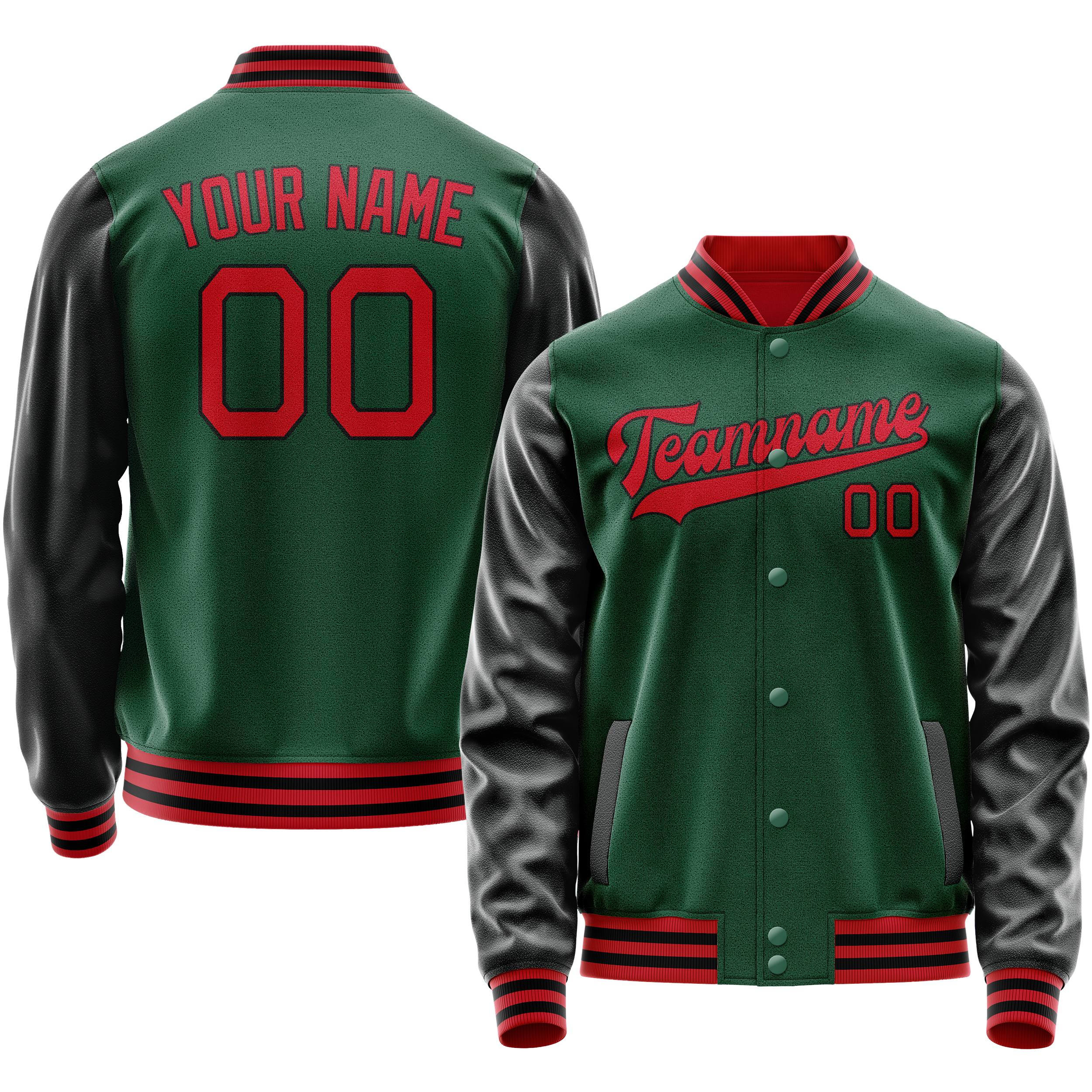 Custom Kelly-Green Black Solid Color Varsity Letterman Jacket JA02240617ZF234