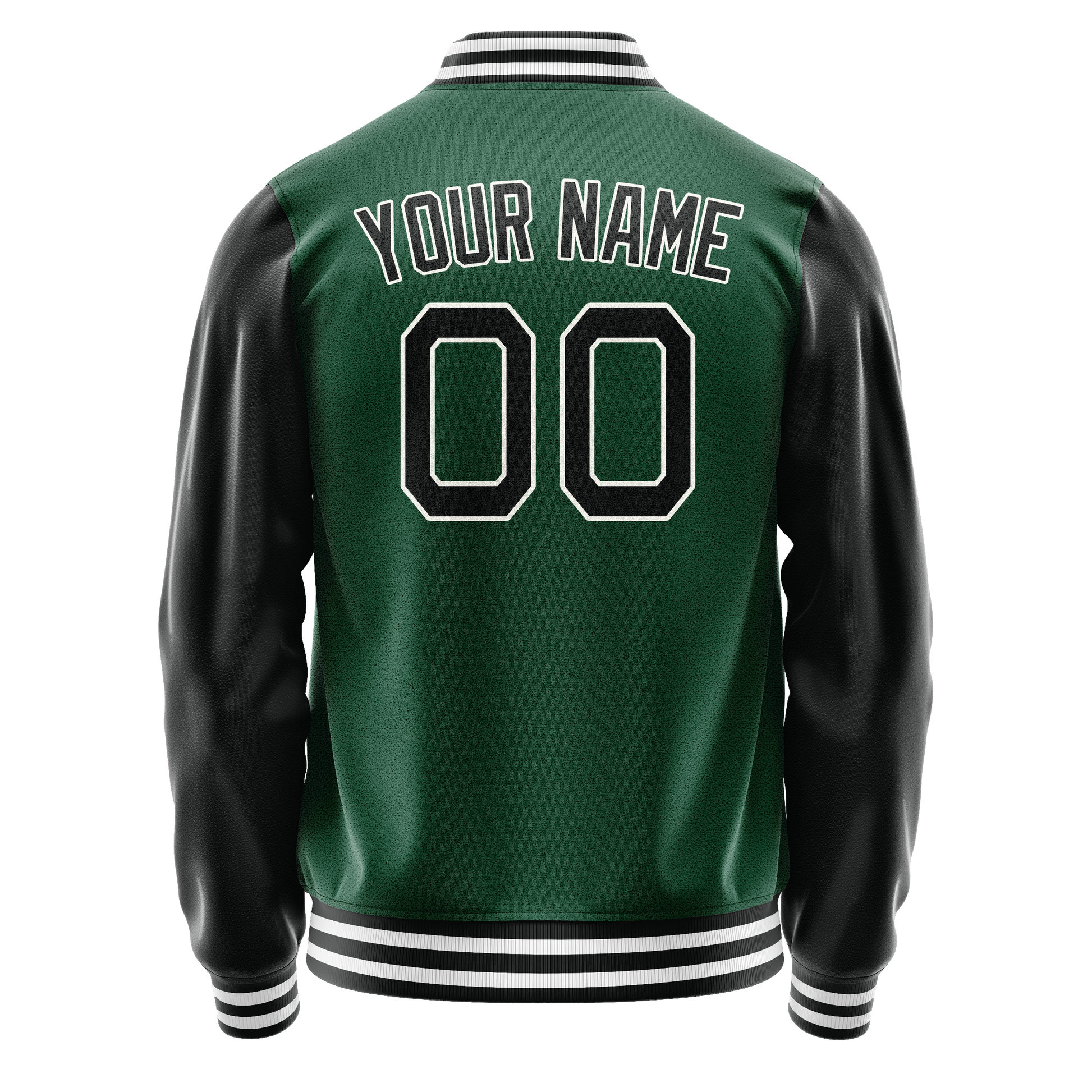 Custom Kelly-Green Black Solid Color Varsity Letterman Jacket JA02240617ZF207