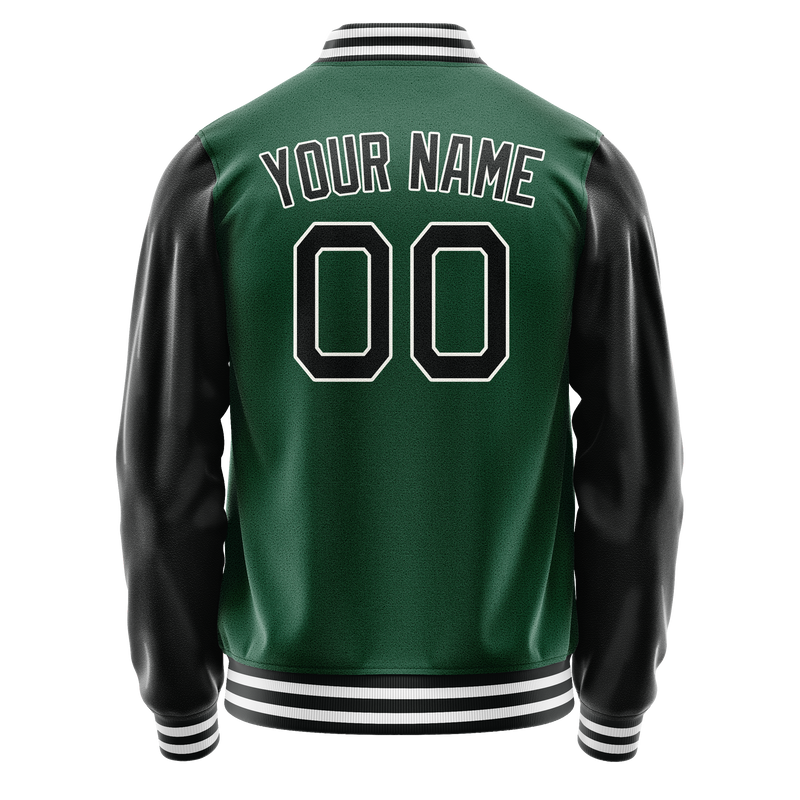 Custom Kelly-Green Black Solid Color Varsity Letterman Jacket JA02240617ZF207