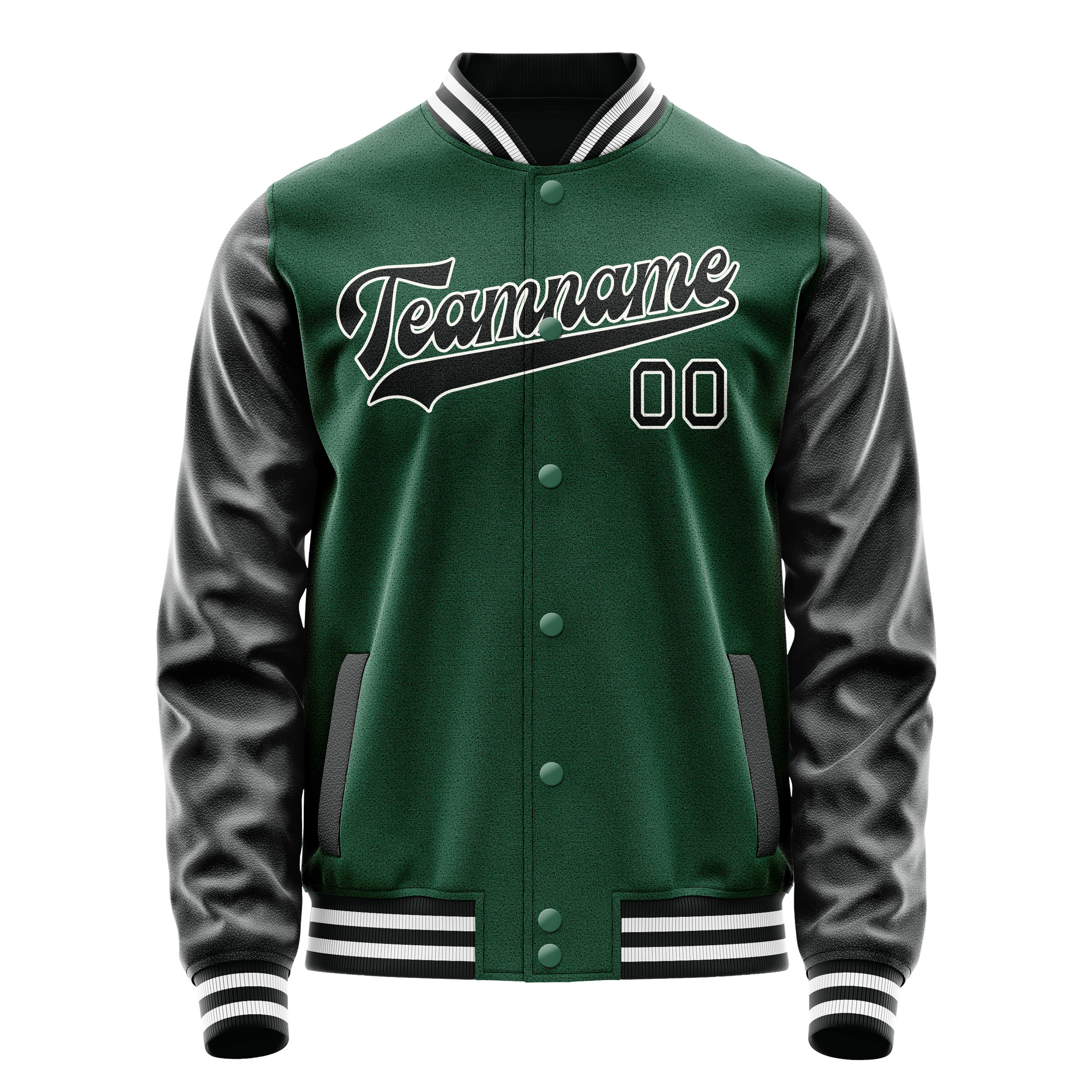 Custom Kelly-Green Black Solid Color Varsity Letterman Jacket JA02240617ZF207