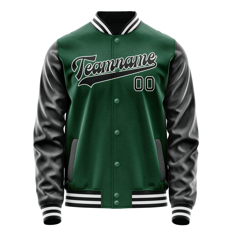 Custom Kelly-Green Black Solid Color Varsity Letterman Jacket JA02240617ZF207