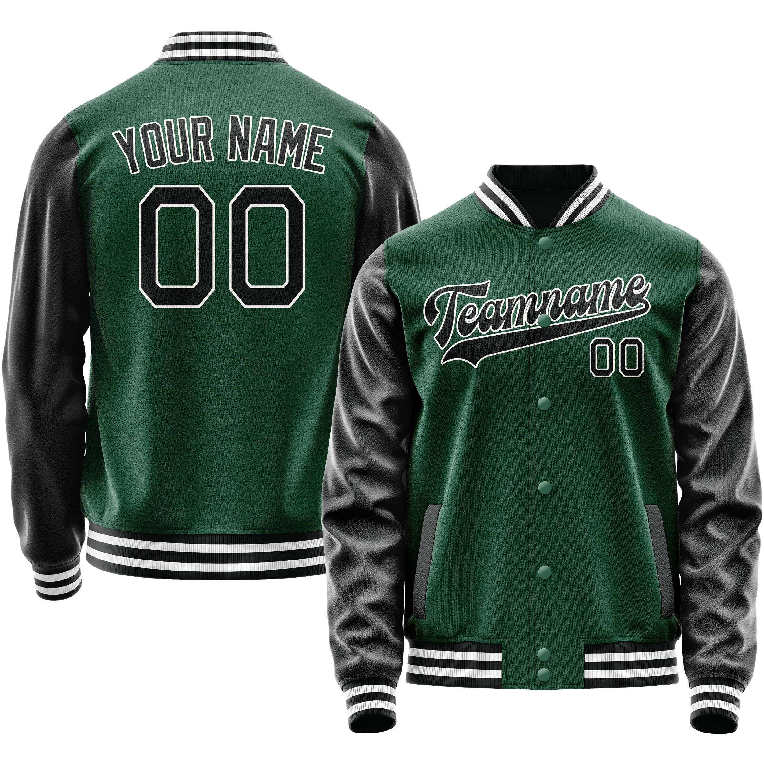 Custom Kelly-Green Black Solid Color Varsity Letterman Jacket JA02240617ZF207