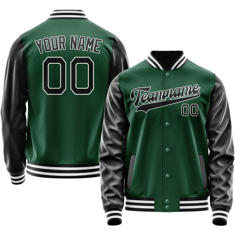 Custom Kelly-Green Black Solid Color Varsity Letterman Jacket JA02240617ZF207