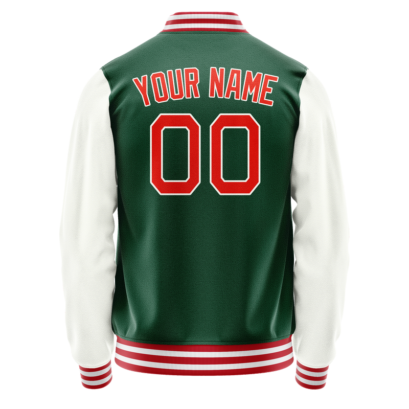 Custom Kelly-Green White Solid Color Varsity Letterman Jacket JA02240617ZF214