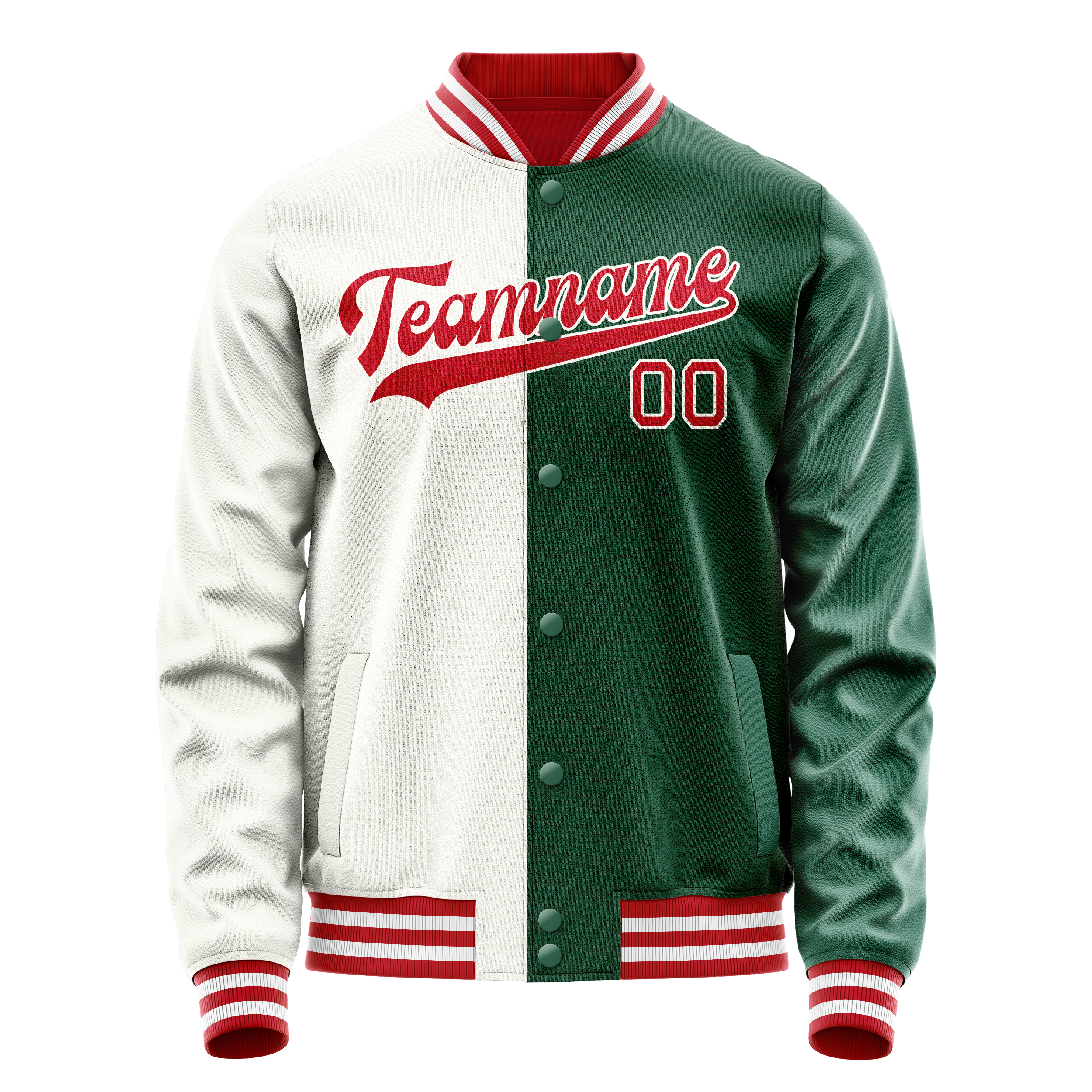 Custom Kelly-Green White Split Varsity Letterman Jacket JA02240617ZF219
