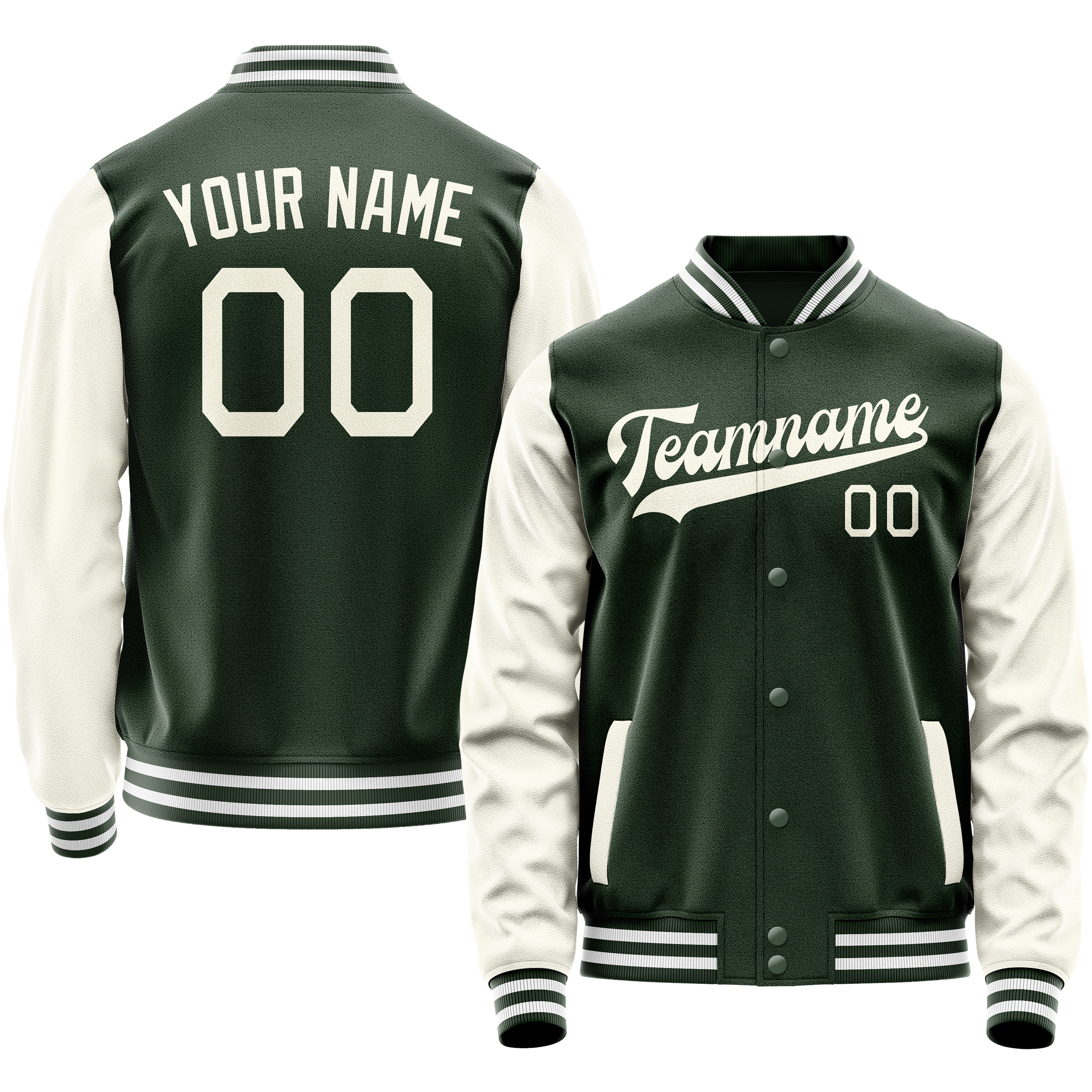 Custom Green Cream Solid Color Varsity Letterman Jacket JA02240617JG178