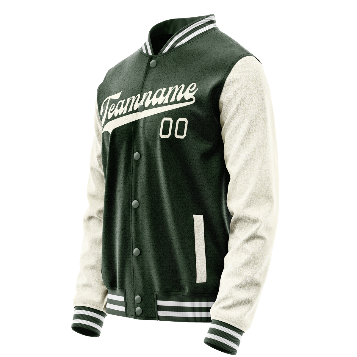 Custom Green Cream Solid Color Varsity Letterman Jacket JA02240617JG178
