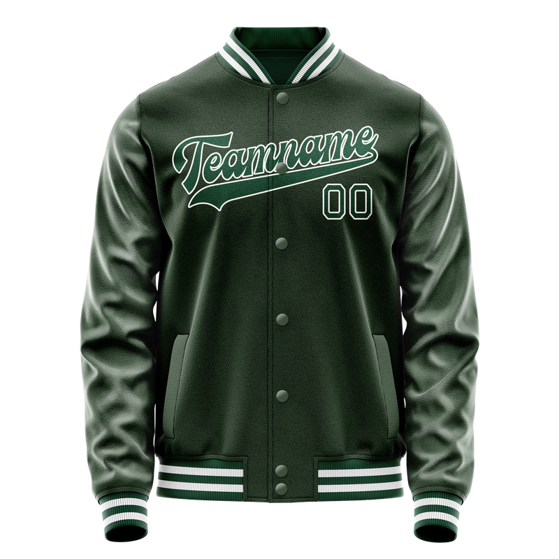 Custom Green White Solid Color Varsity Letterman Jacket JA02240617JG195