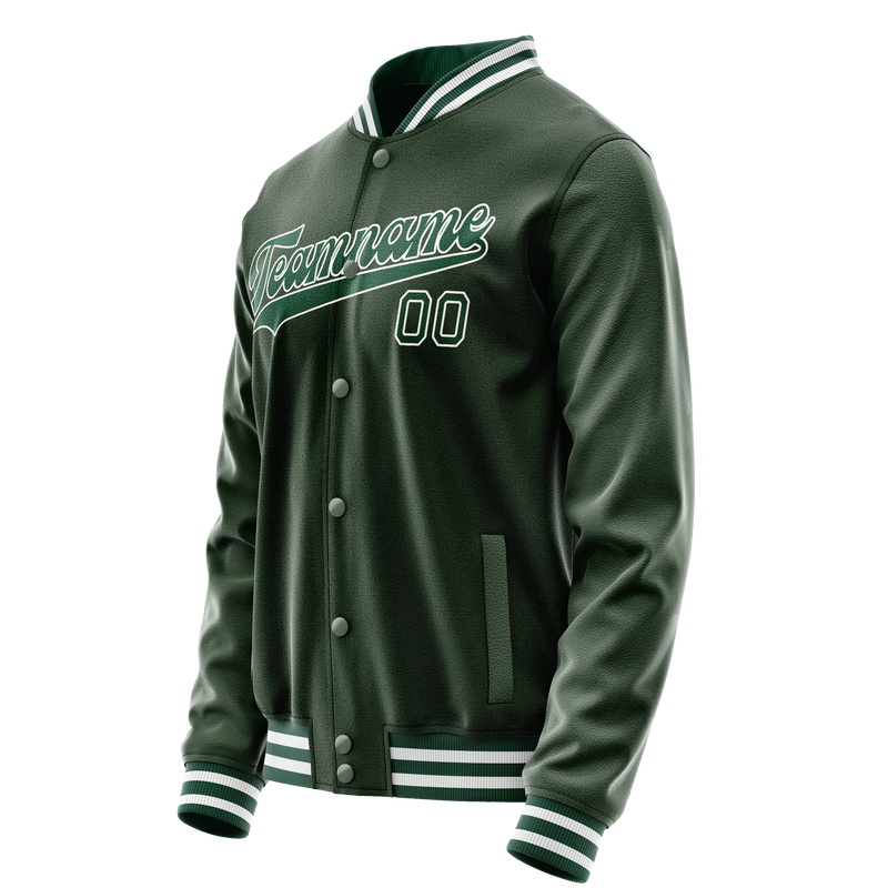 Custom Green White Solid Color Varsity Letterman Jacket JA02240617JG195