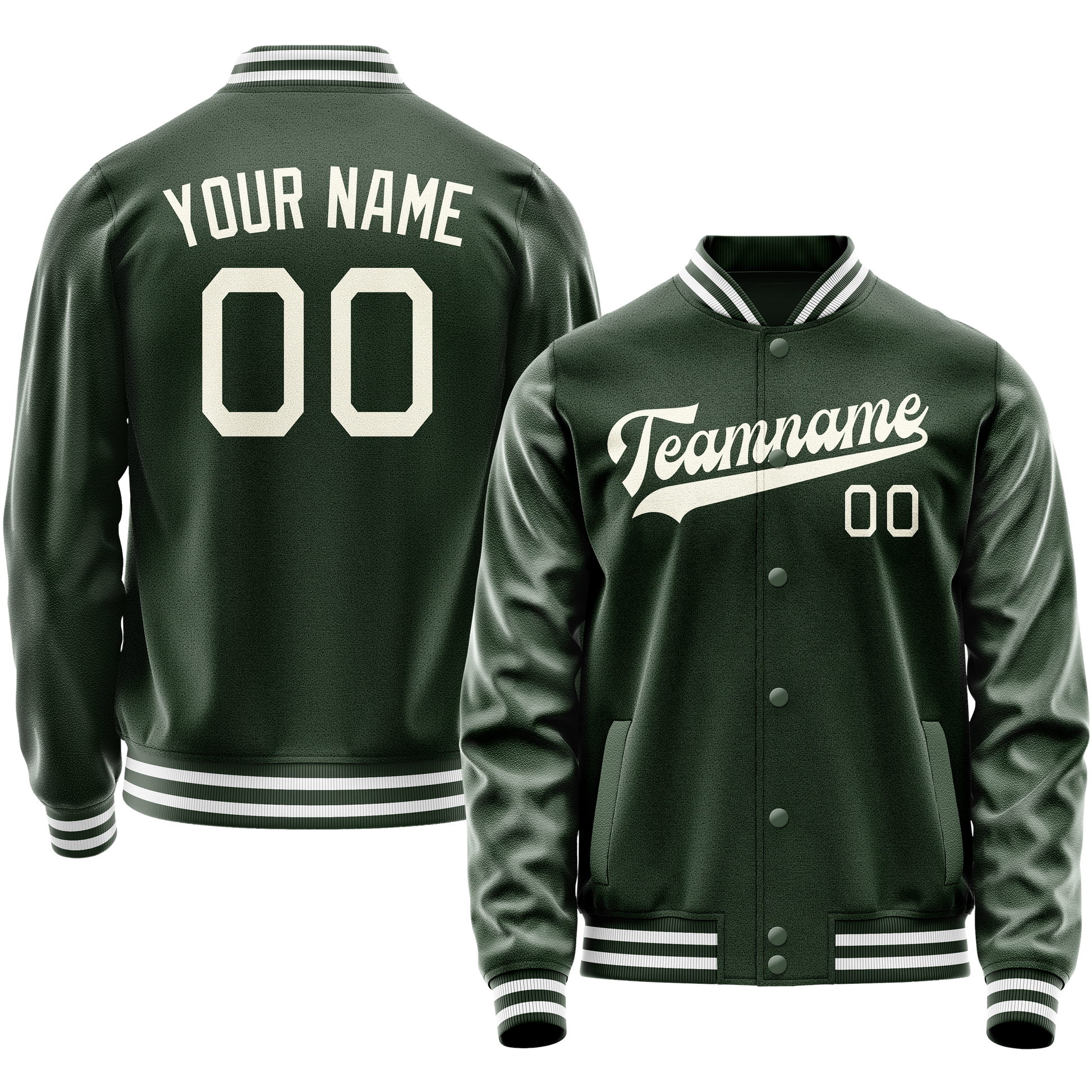 Custom Green Cream Solid Color Varsity Letterman Jacket JA02240617JG179