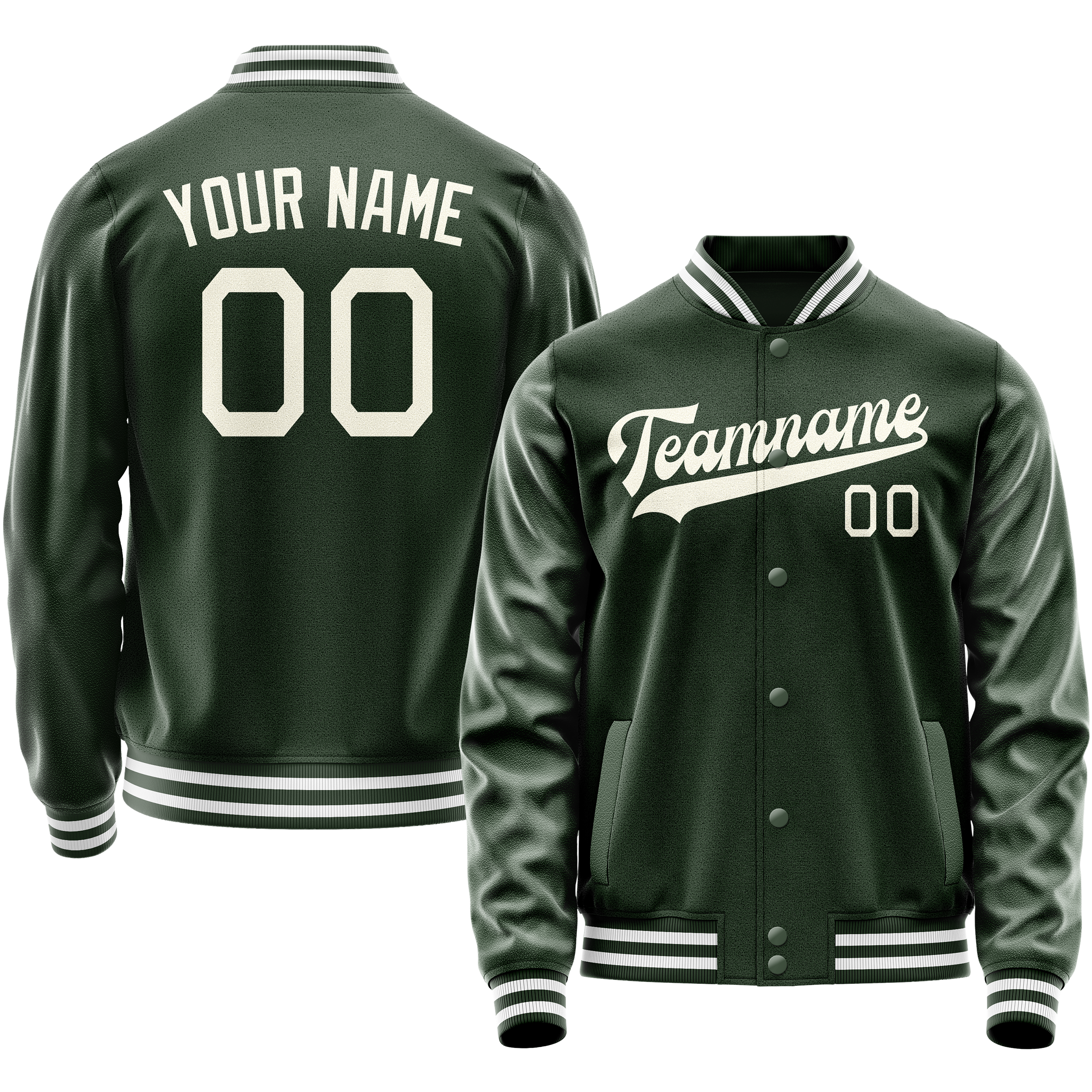Custom Green Cream Solid Color Varsity Letterman Jacket JA02240617JG179
