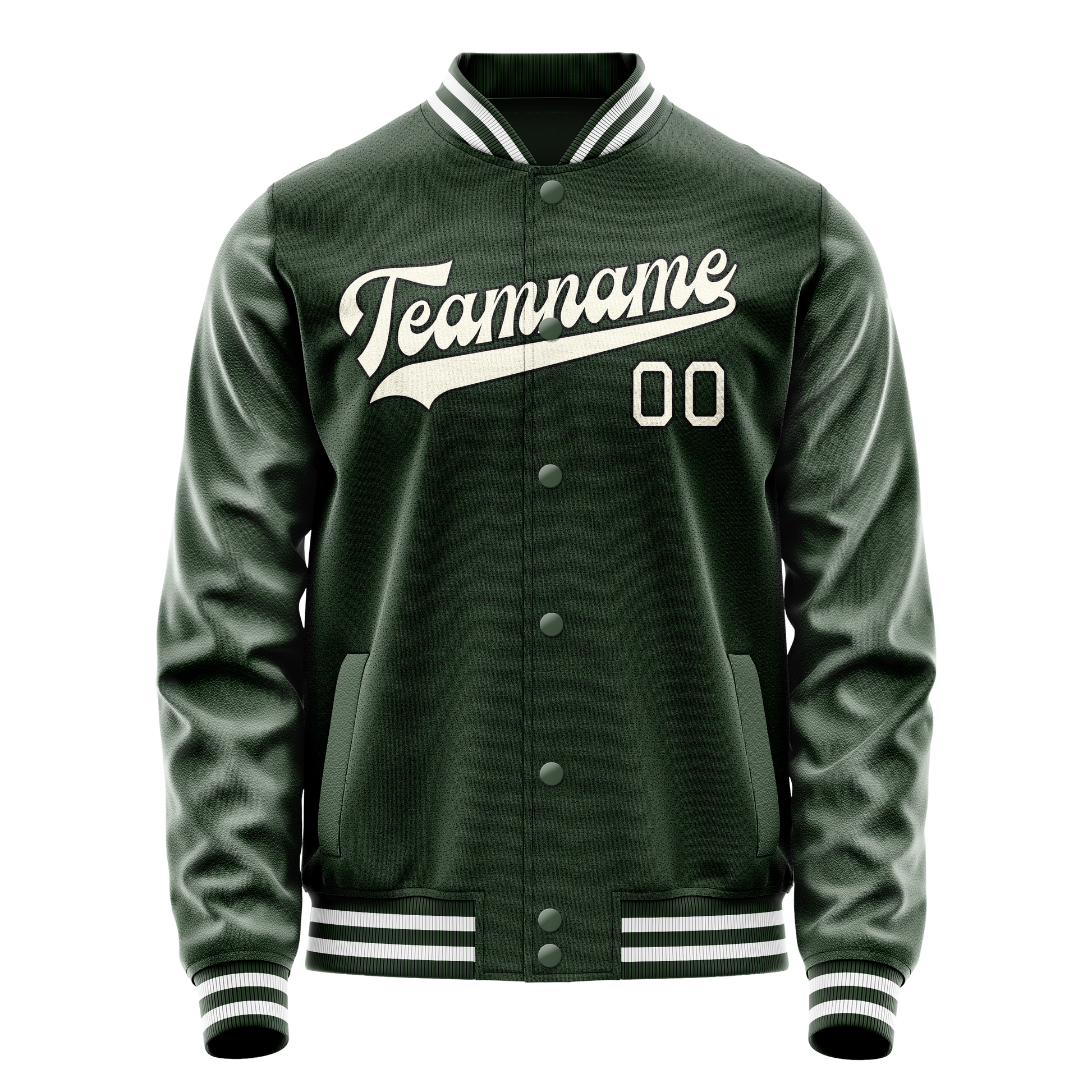 Custom Green Cream Solid Color Varsity Letterman Jacket JA02240617JG190