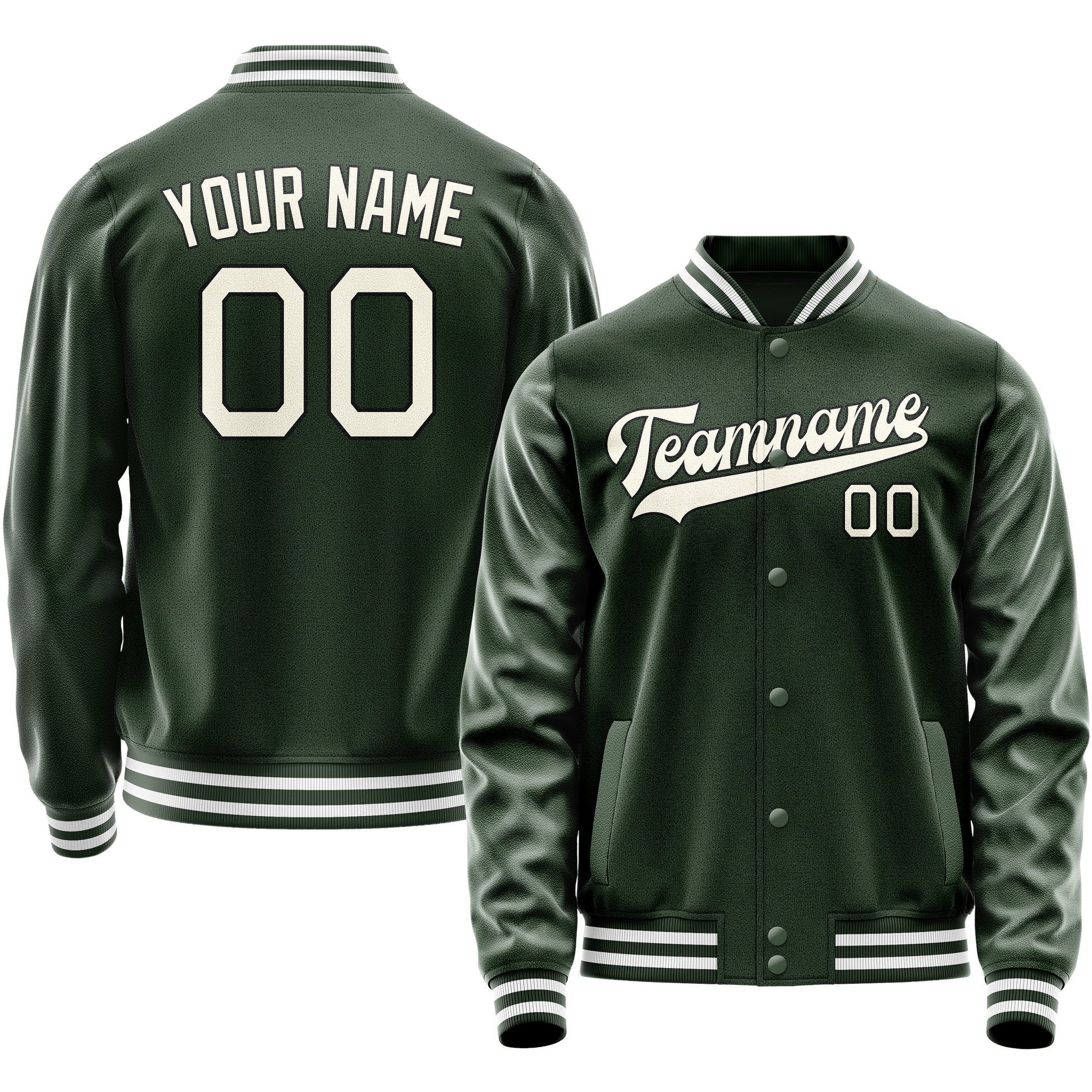 Custom Green Cream Solid Color Varsity Letterman Jacket JA02240617JG190