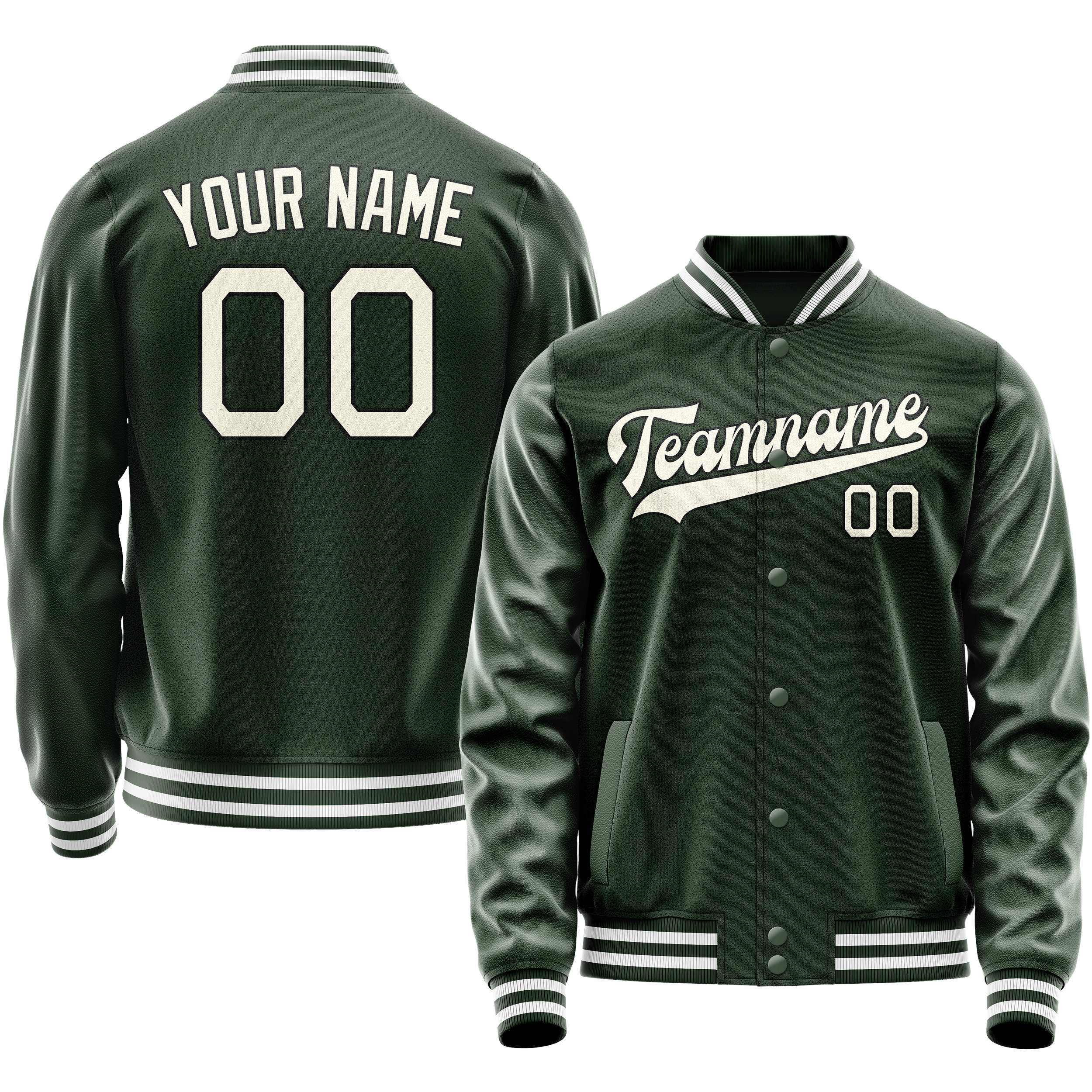 Custom Green Cream Solid Color Varsity Letterman Jacket JA02240617JG190
