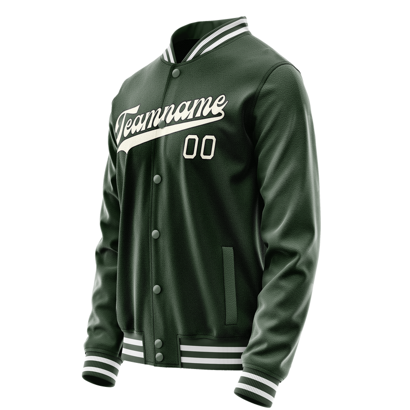 Custom Green Cream Solid Color Varsity Letterman Jacket JA02240617JG190
